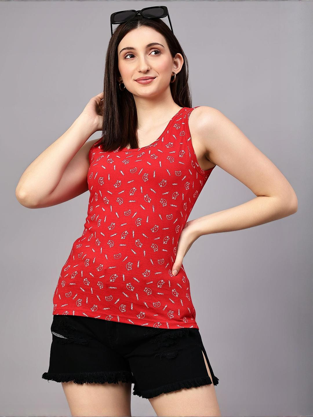 DIAZ Floral Printed Scoop Neck Cotton Top