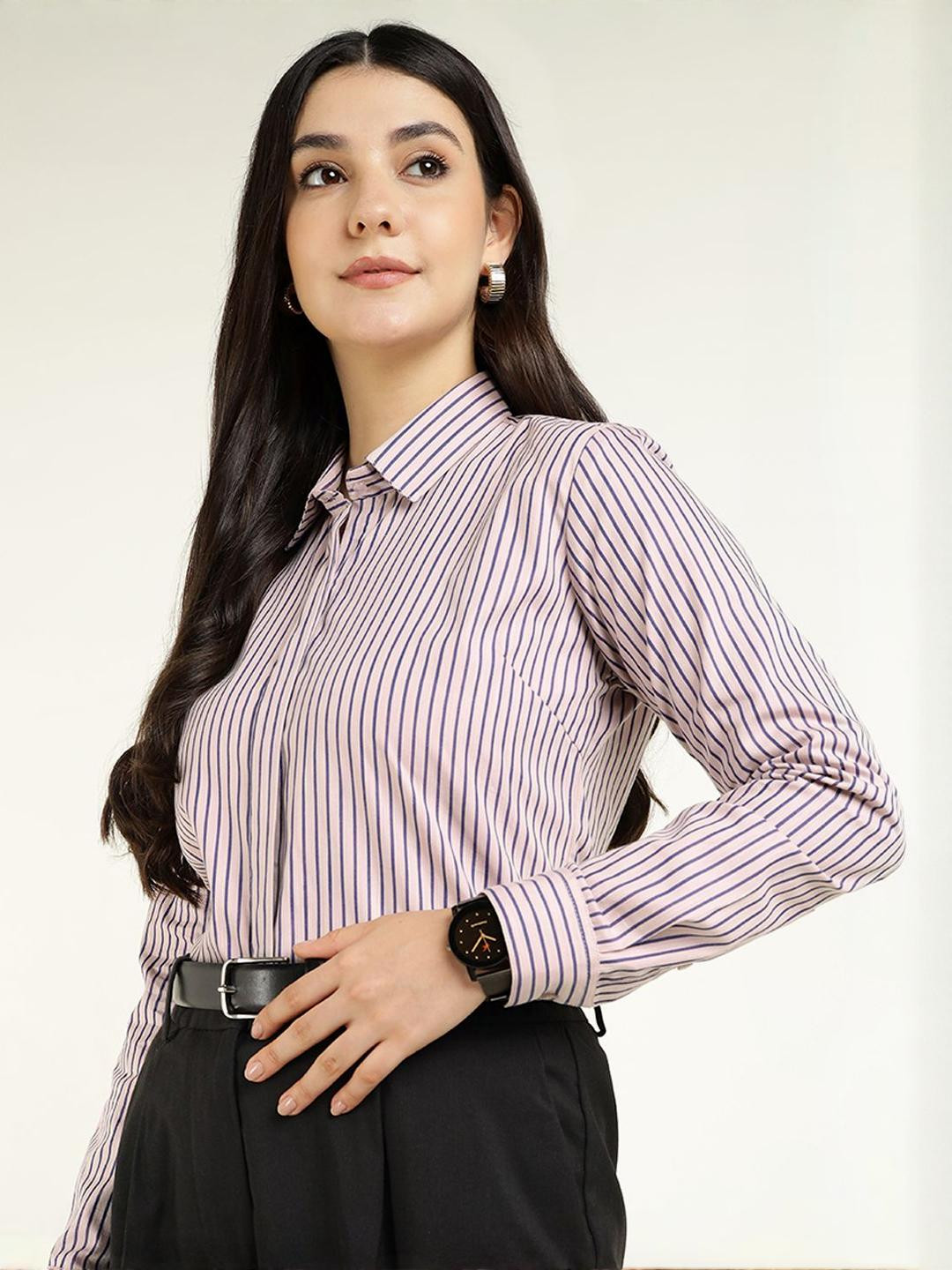 Hancock Striped Spread Collar Pure Cotton Shirt