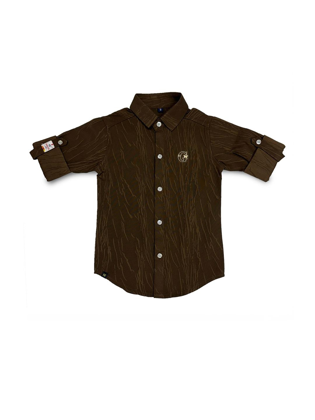 Havok kids Brown Cotton Spread Collar Solid Shirts
