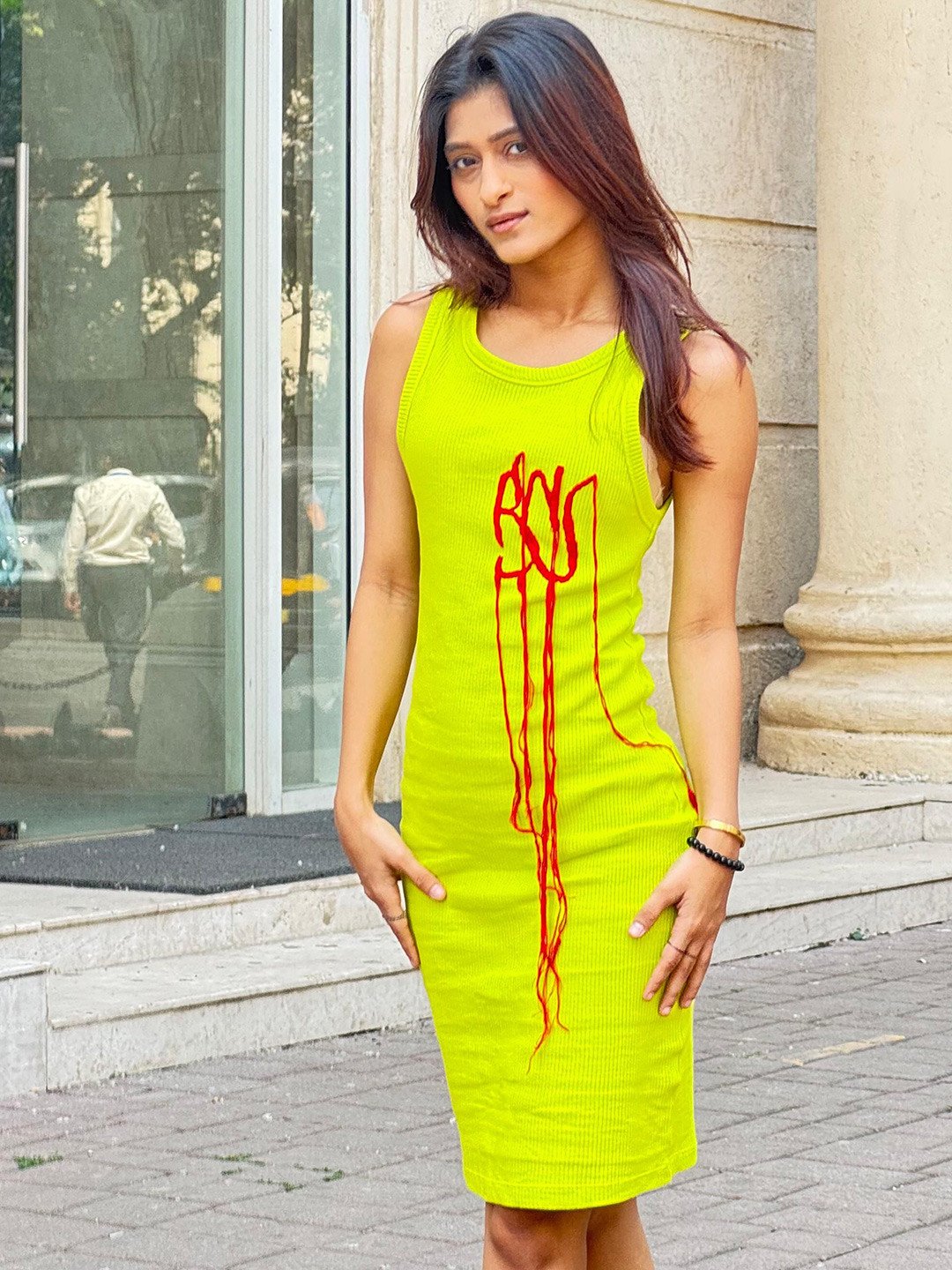 BANGS AND CRACKLES Women Ribbed Embroidered Bodycon Dress