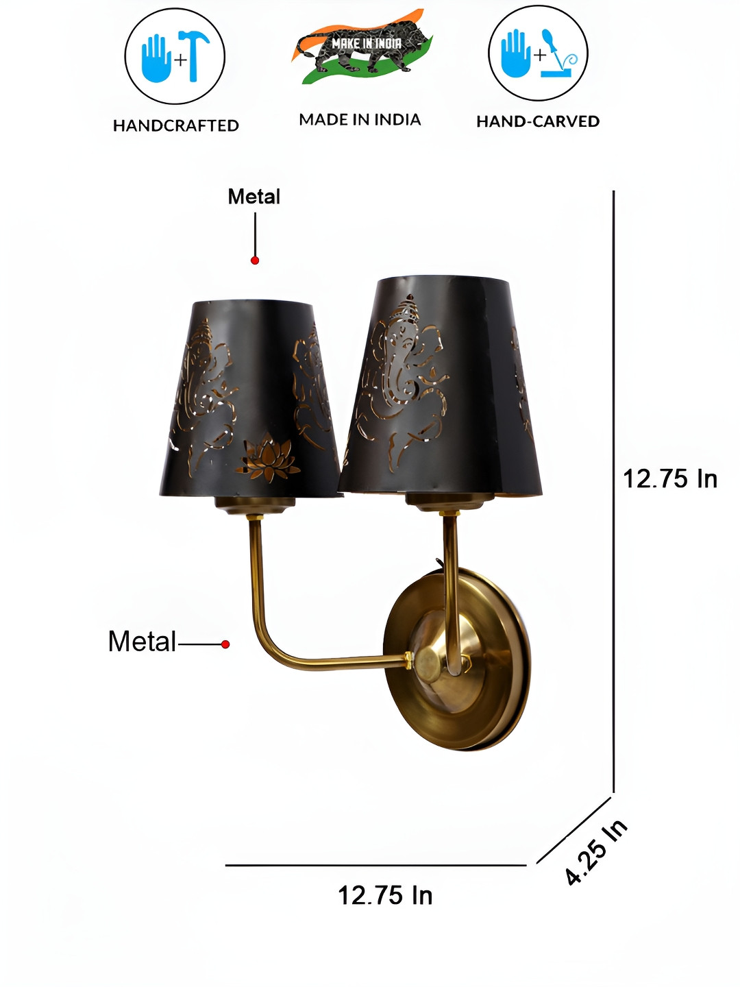 Devansh Gunmetal-Toned & Gold-Toned Textured Frustum Shaped Wall Lamp