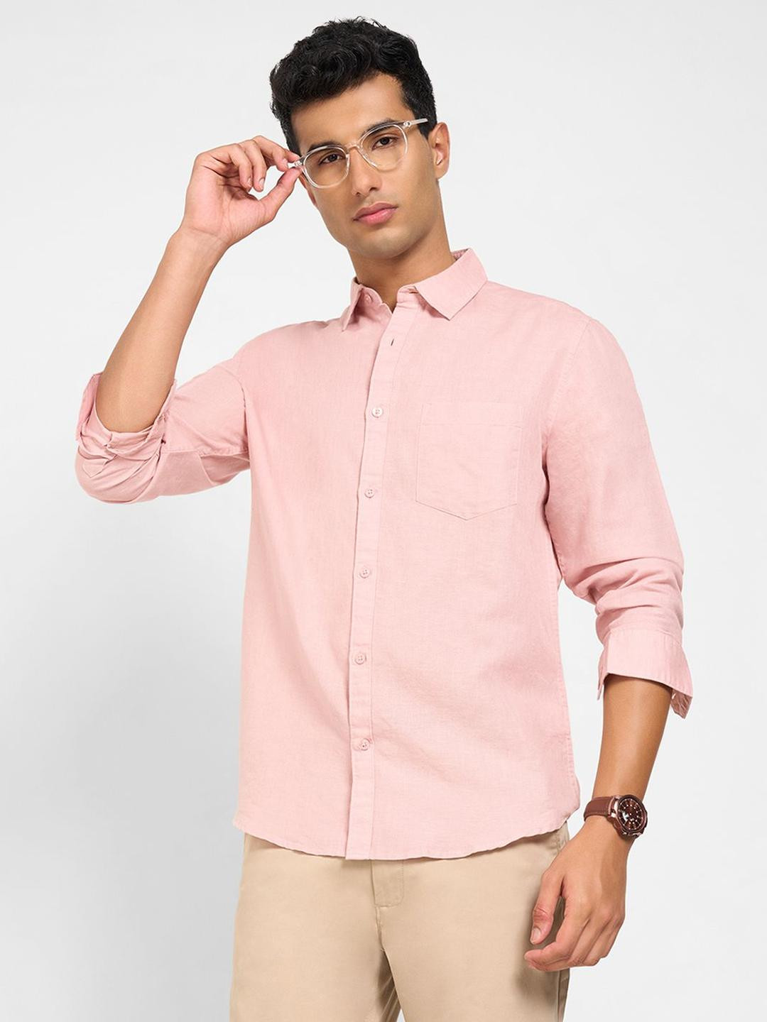 Peregrine by Pantaloons Men Slim Fit Solid Spread Collar Casual Shirt