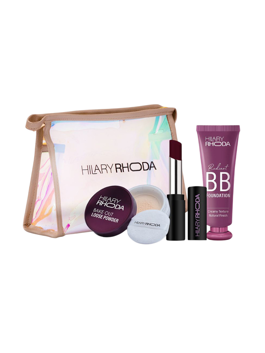Hilary Rhoda Set Of 4 BB Foundation, Loose Powder, Power Stay Lipstick With Pouch