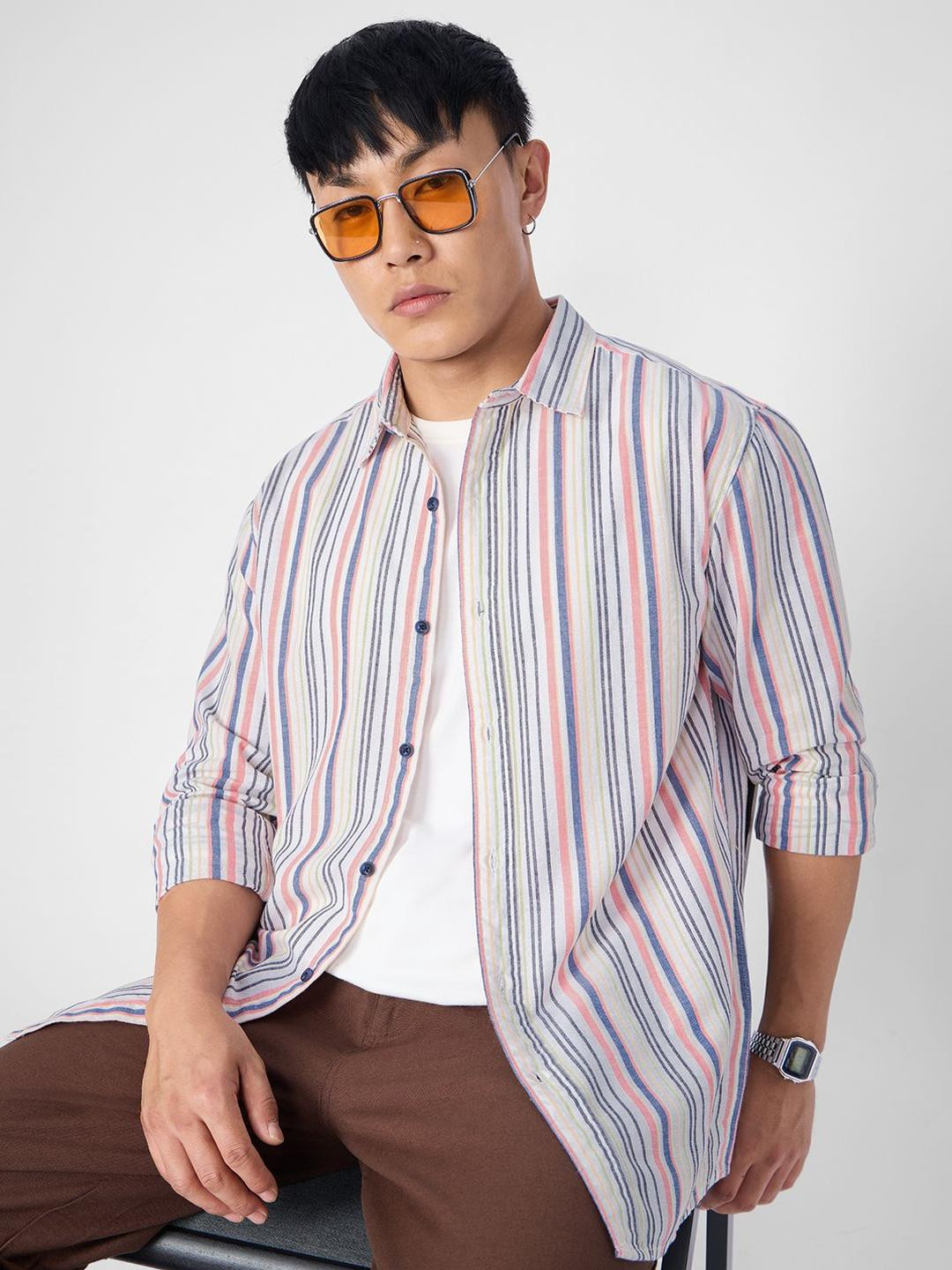 The Souled Store Multi Striped Cotton Linen Casual Shirt