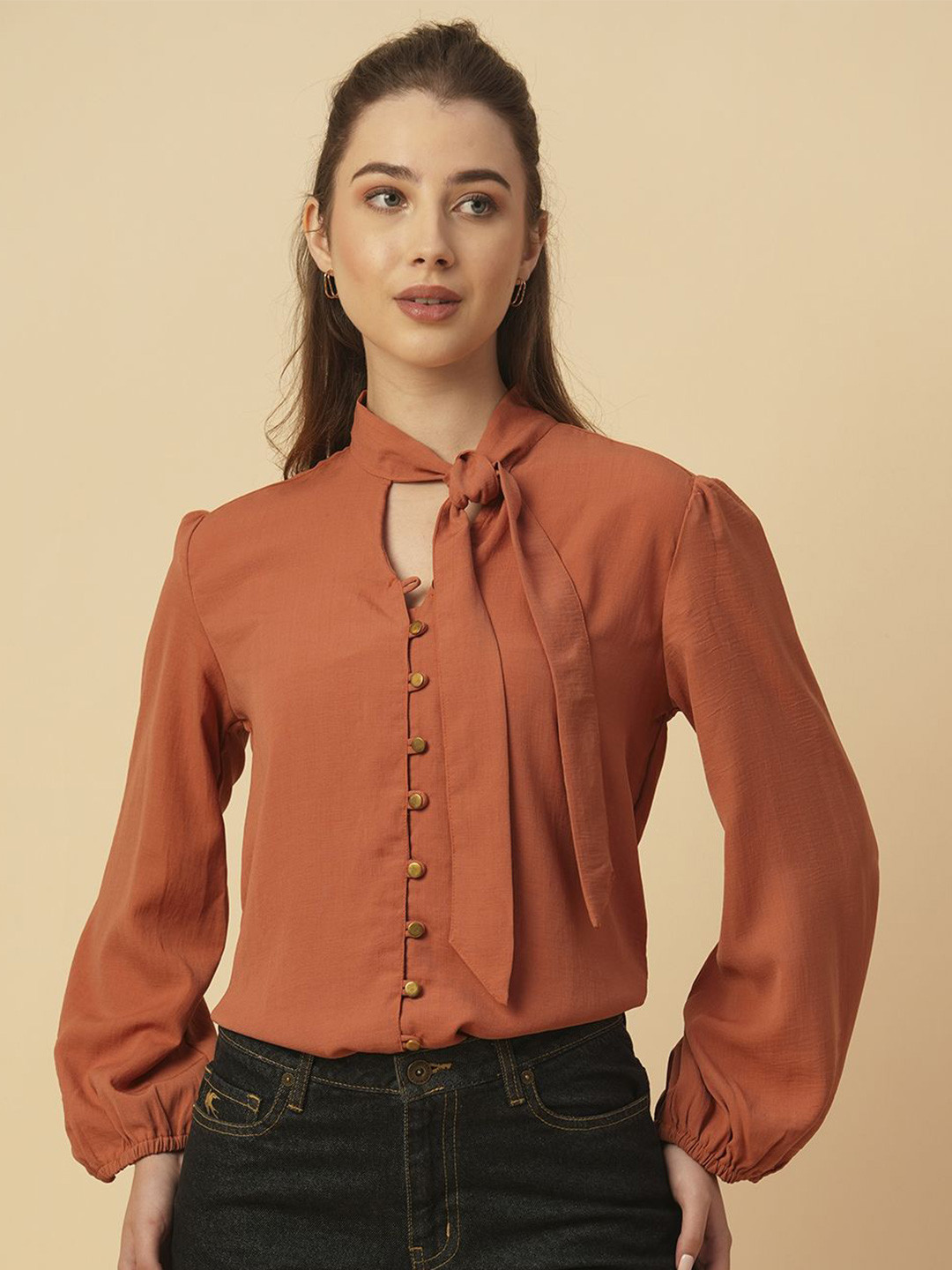 Chemistry Women Tie-Up Neck Crushed Top