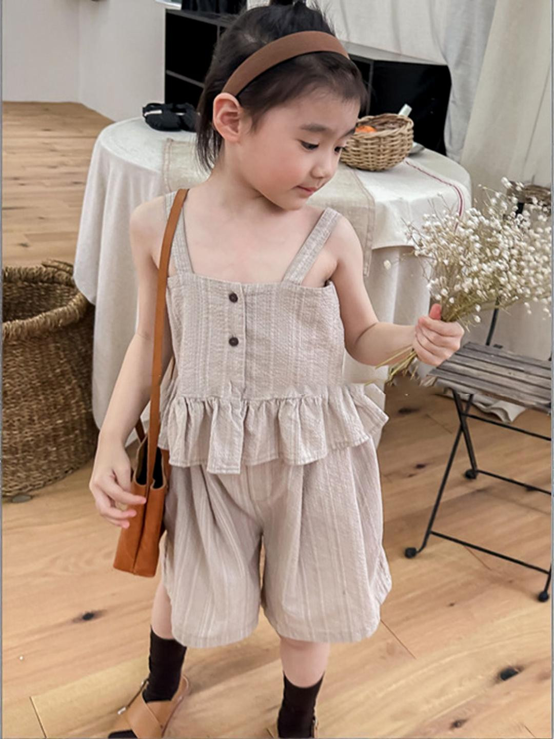 LULU & SKY Girls Striped Flounce Hem Square Neck Sleeveless Top With Shorts