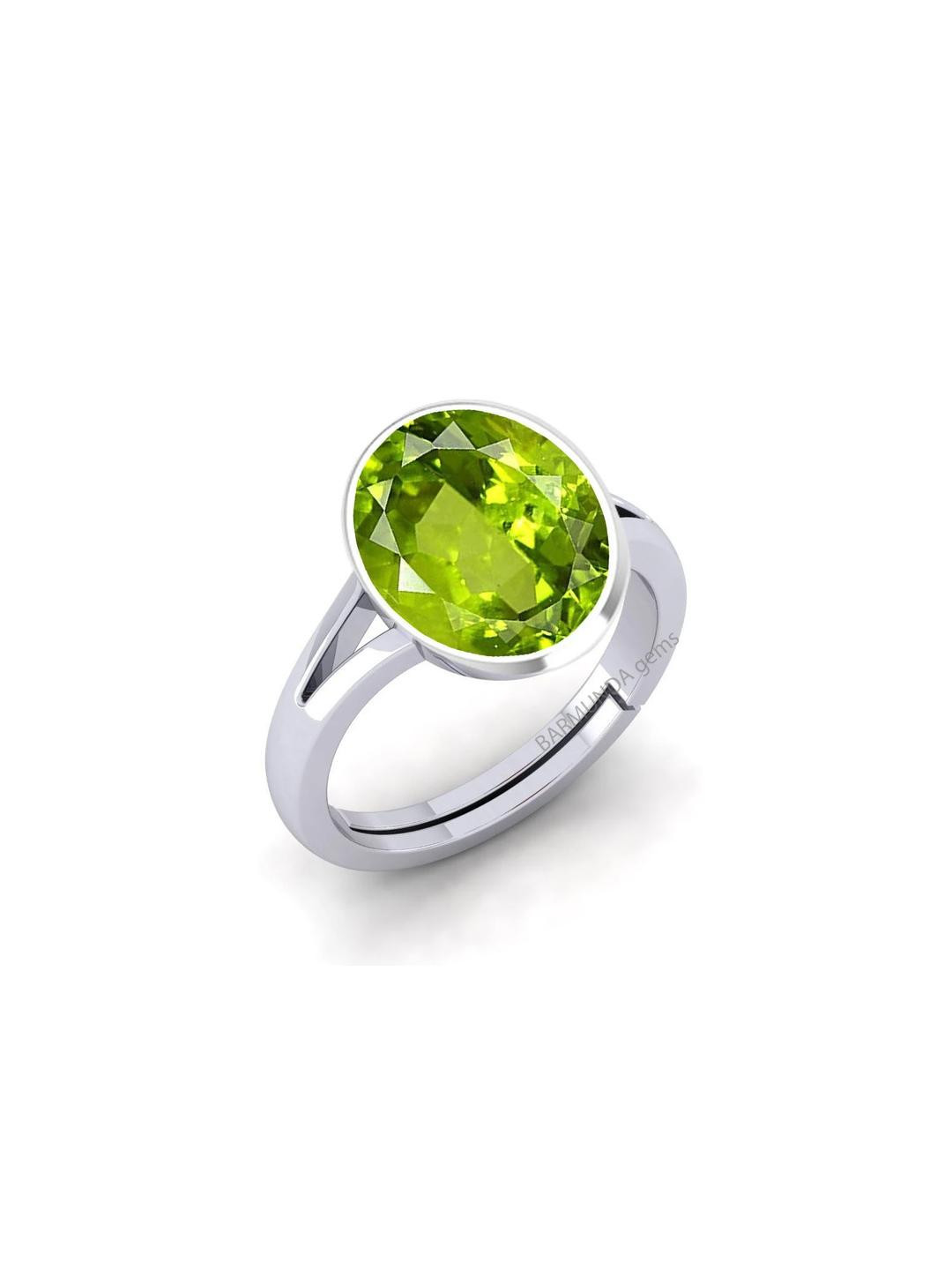 Barmunda gems Women Green Stone Studded & Silver-Plated Brass Finger Ring