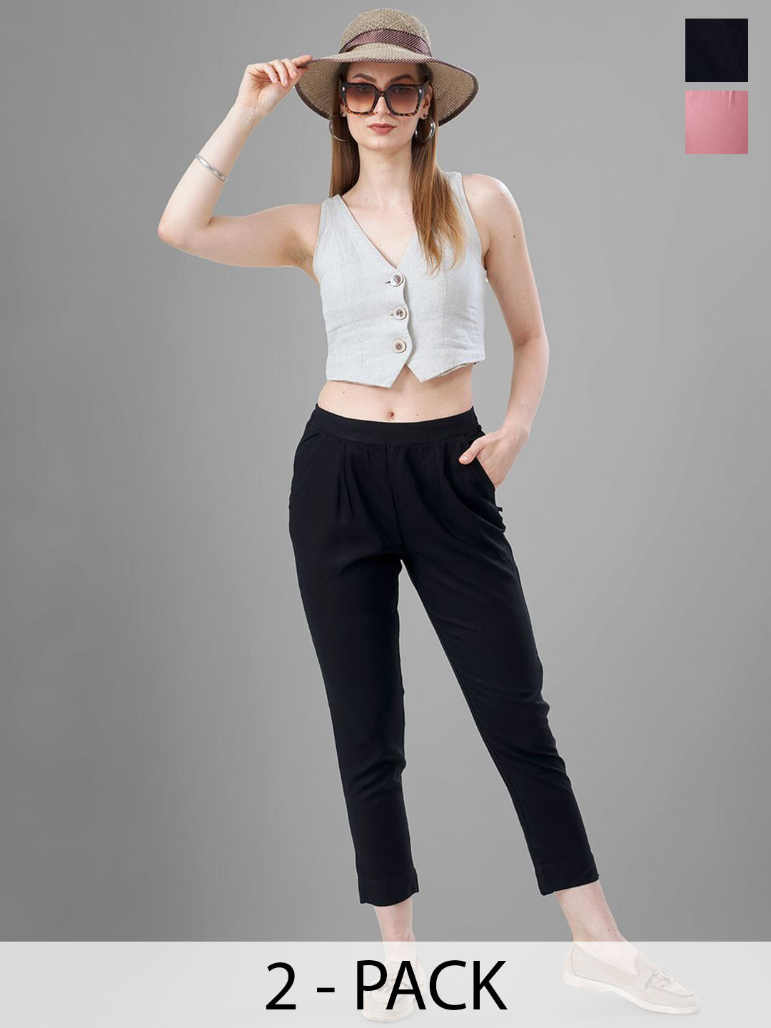 T19 Women Pack Of 2 Relaxed Straight Fit Trousers