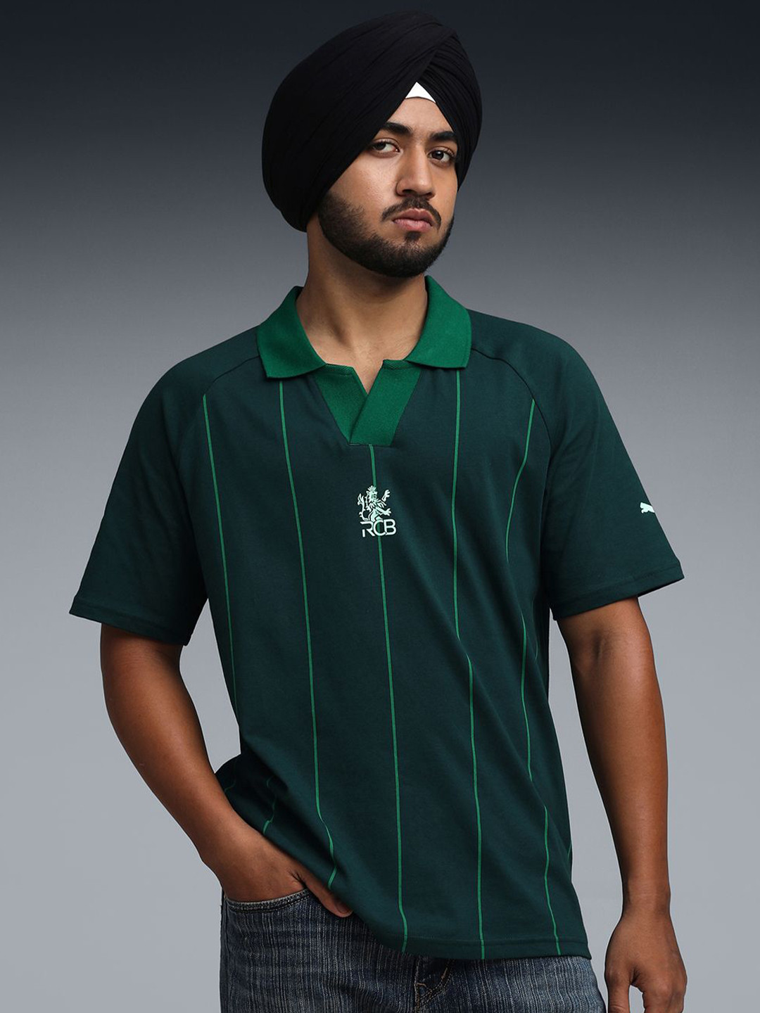 Puma X RCB Striped Polo CottonT-shirt