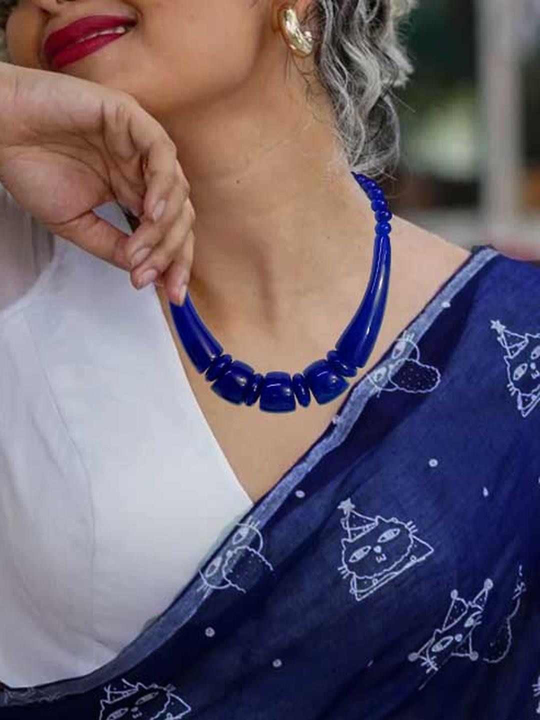 TAE Brass Handcrafted Tribal Chunky Resin Cut Necklace