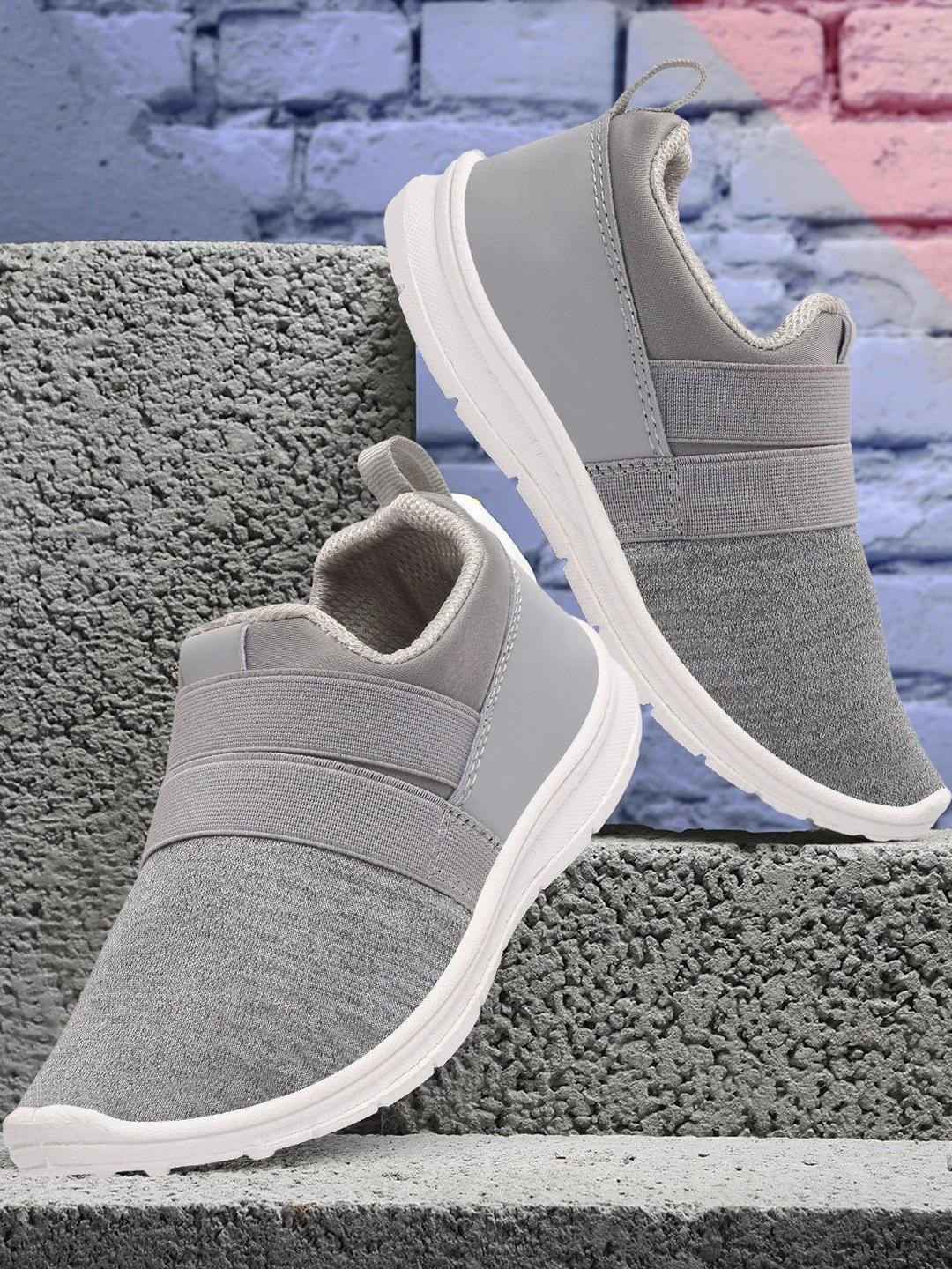 PU-PINE Unisex Kids Grey & White Mesh Textured Slip-On Sneakers
