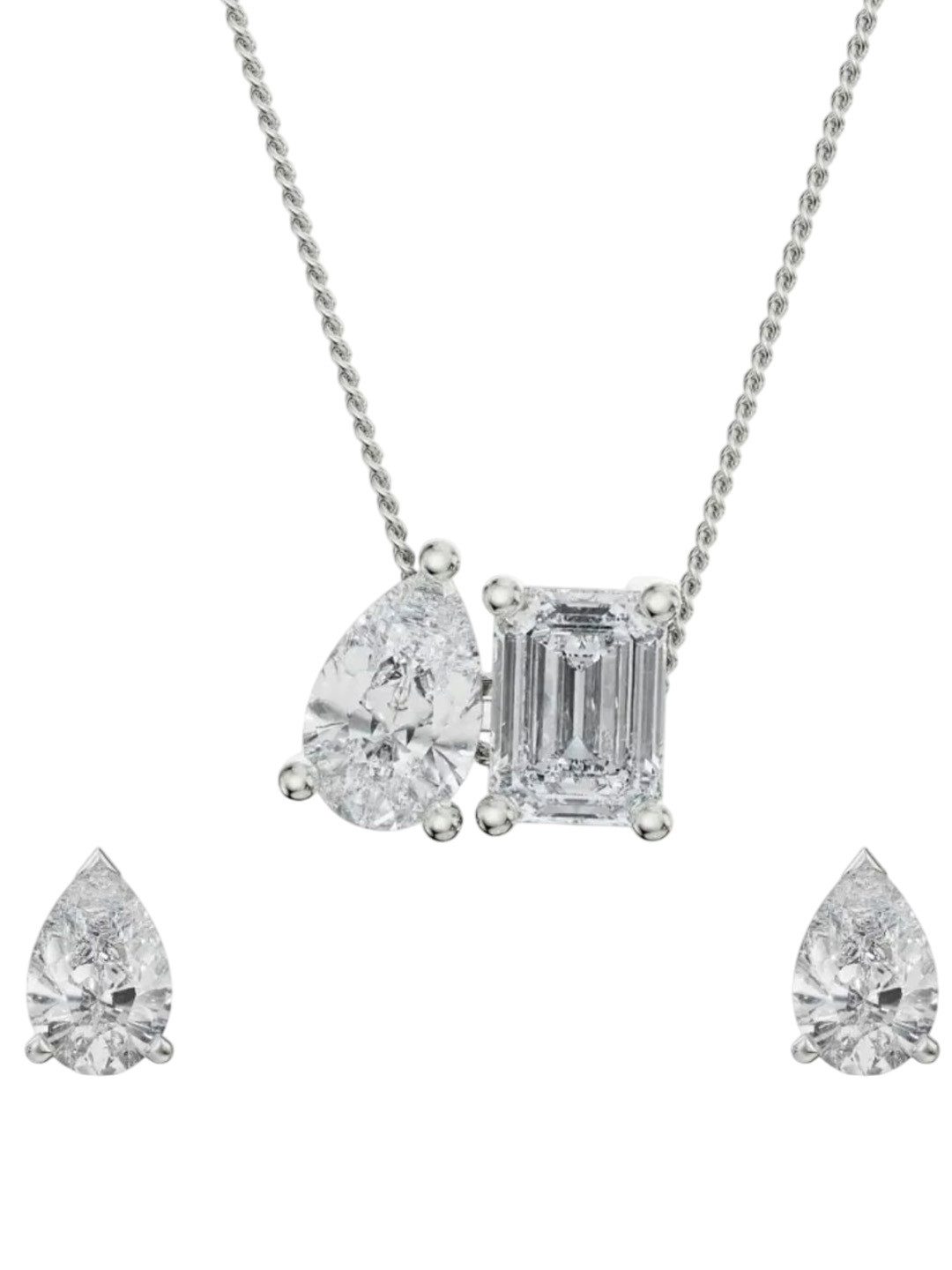 Emori Pear Emerald Lab Diamond Set in 18KT Gold Matching Set