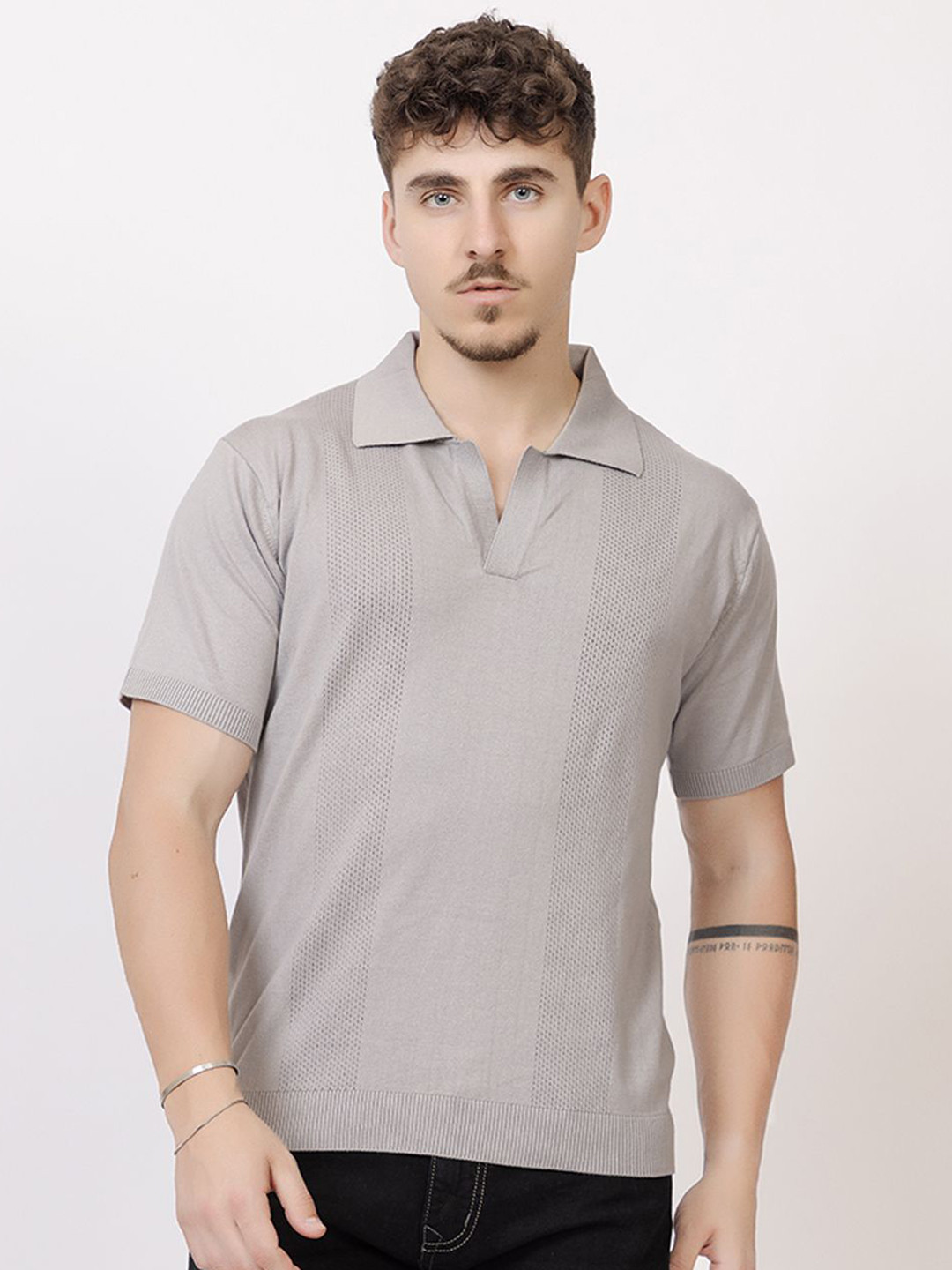 AEDENBURG Men Self Design Polo Collar T-shirt