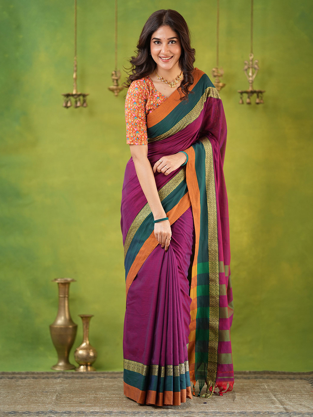 RAAG VARNAM Pink Narayanpet Mercerized Cotton Saree