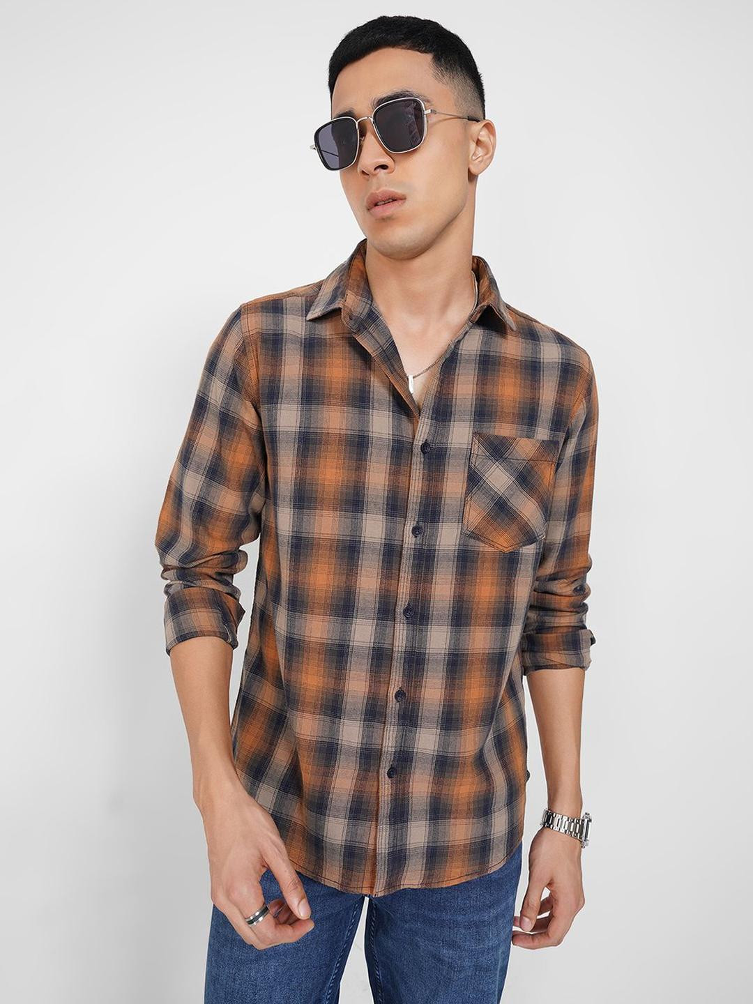 SF JEANS by Pantaloons Men Buffalo Checked Spread Collar Pure Cotton Casual Shirt