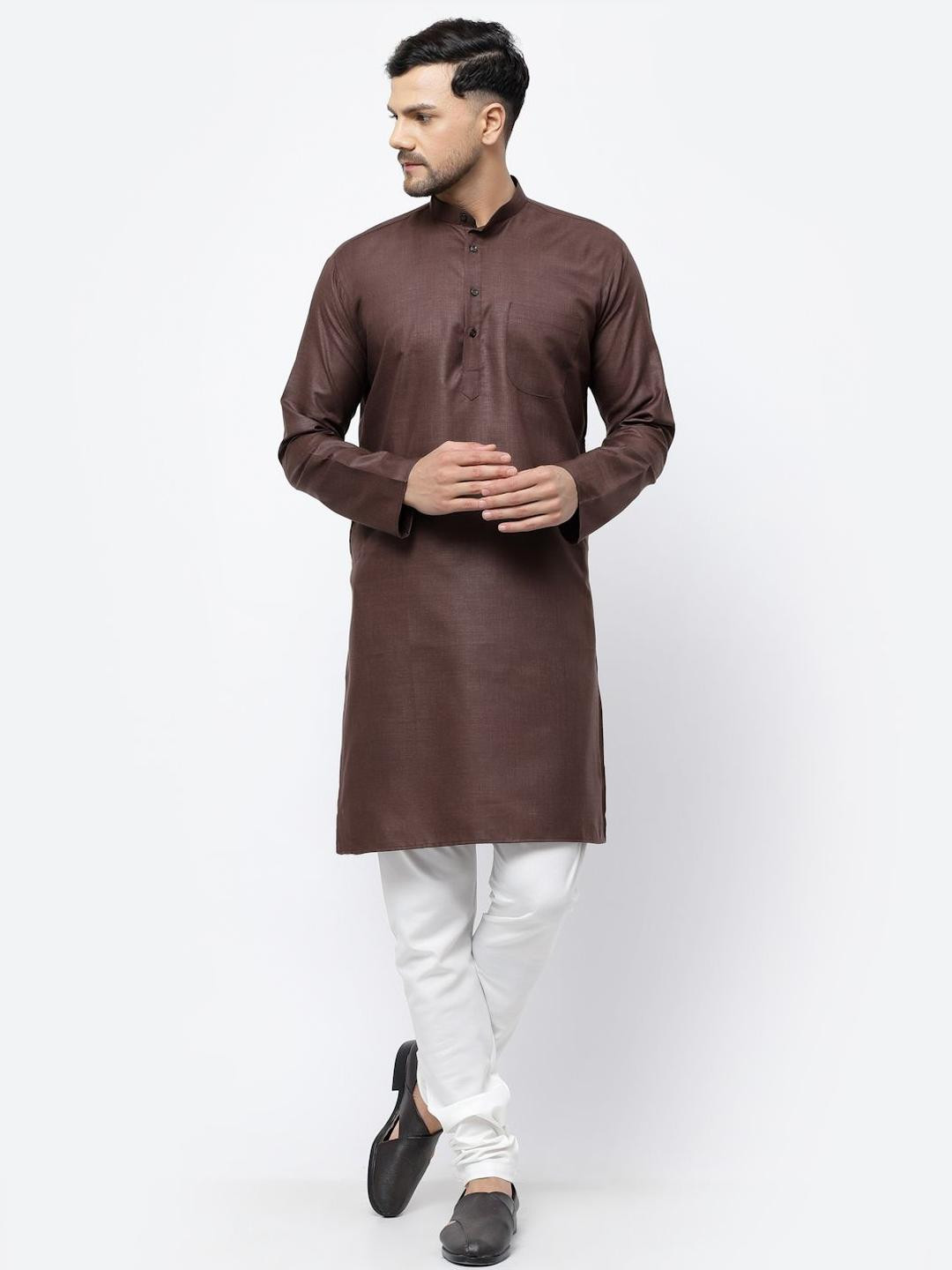 TS LIFESTYLE Cotton Thread Work Mandarin Collar Straight Kurta
