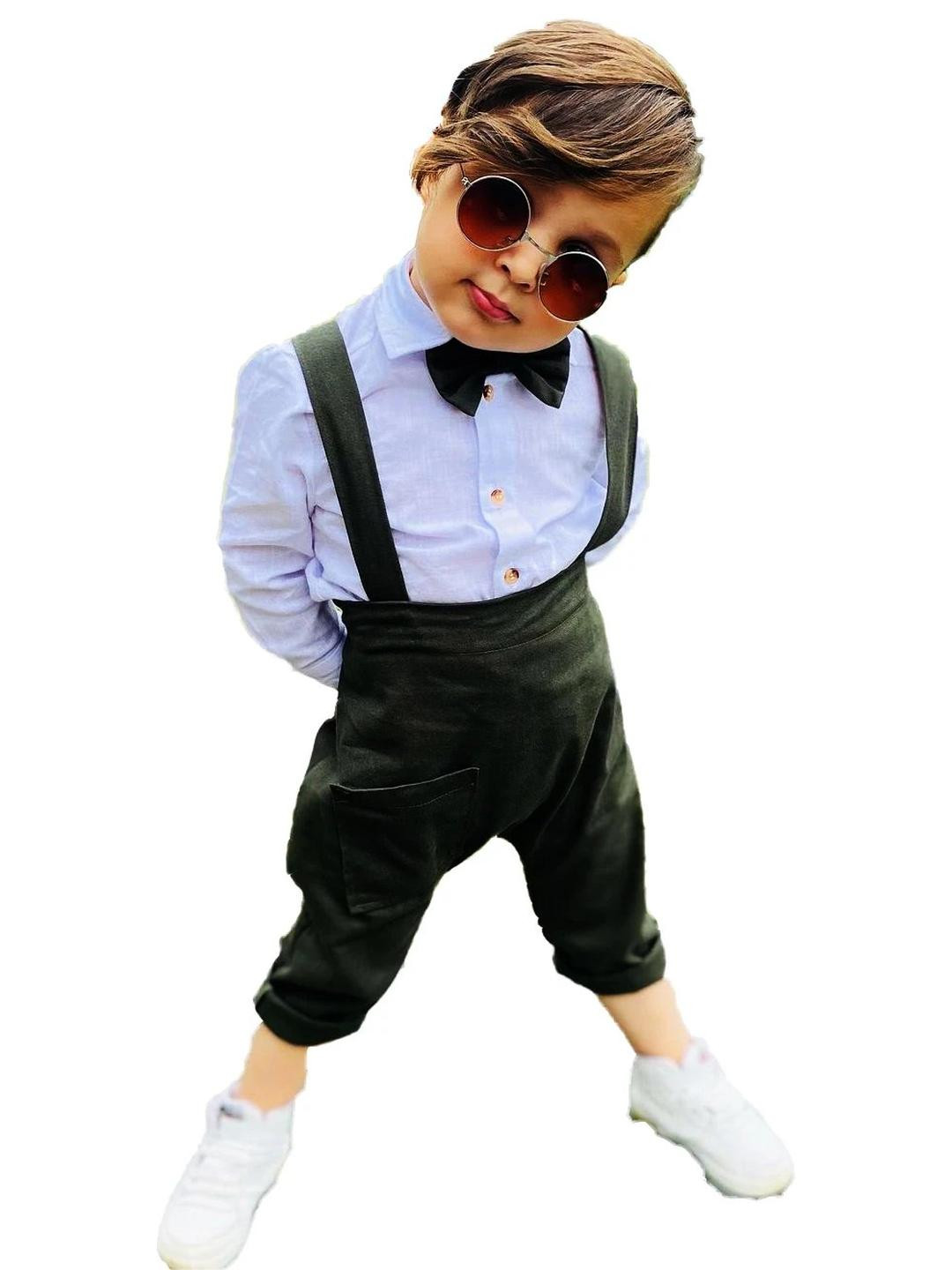 Belliza Baby Boys Shirt Dungaree, Bow Tie (DARKBLACK)