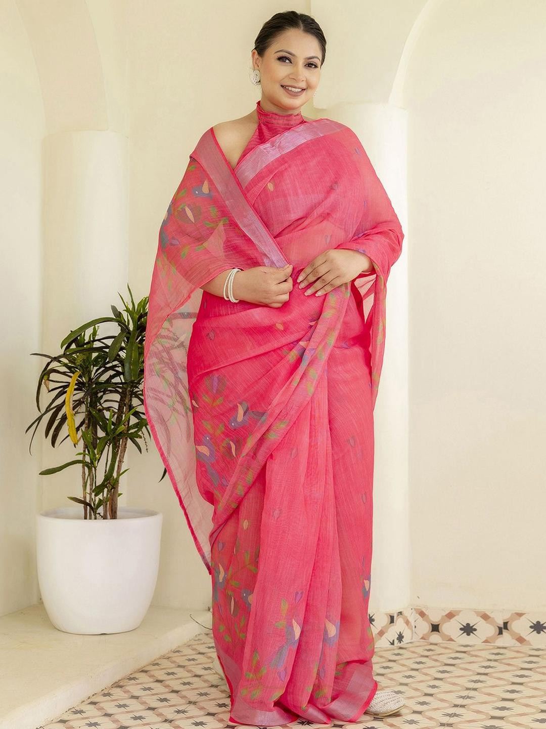 Mitera Ethnic Motifs Printed Ready to Wear Plus Size Saree with Blouse Piece