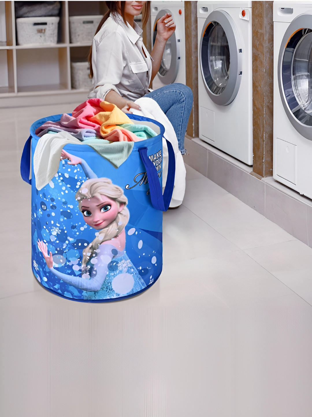 YK Kids Blue & White Disney Frozen Printed Foldable Toys Organiser