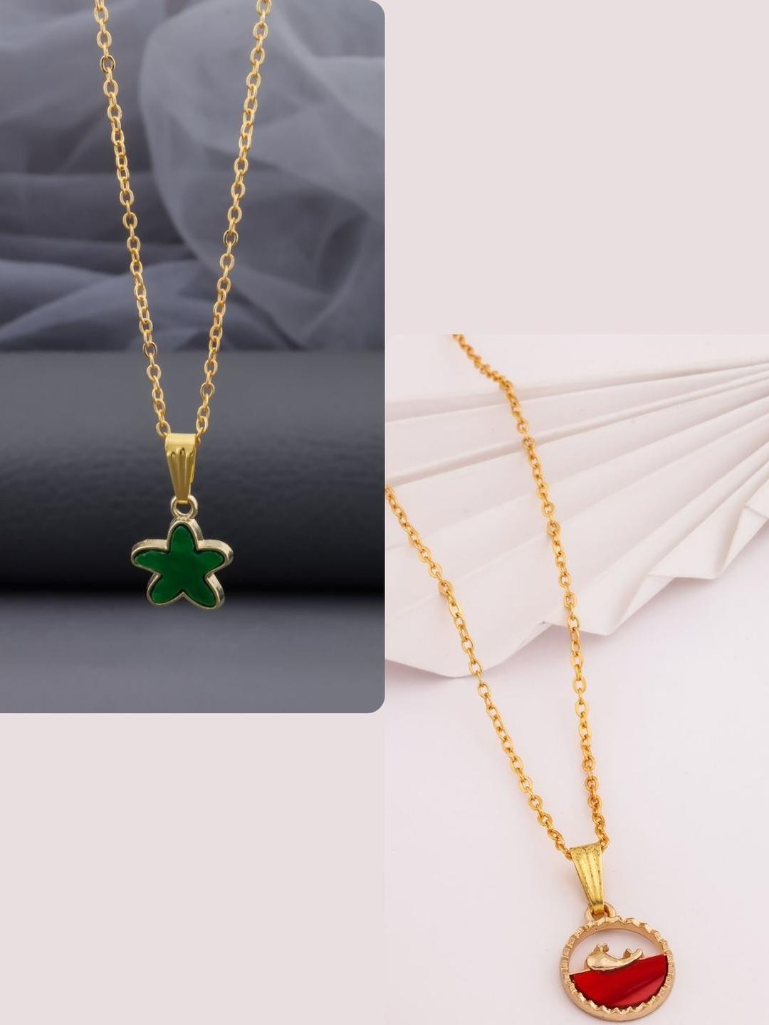 DressBerry Women Red & Green Star Charms Brass Gold-Plated Set Of 2 Chains