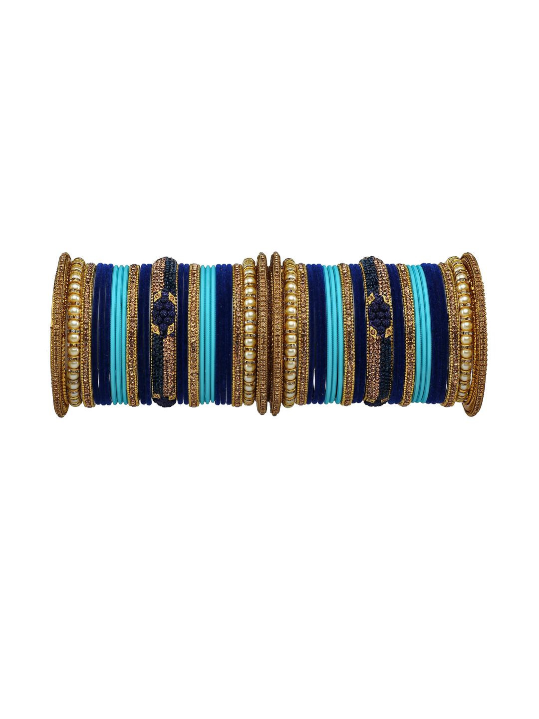 RIJOLI Artificial Set of 52 Gold-Plated Stones Studded And Beaded Alloy Bangles