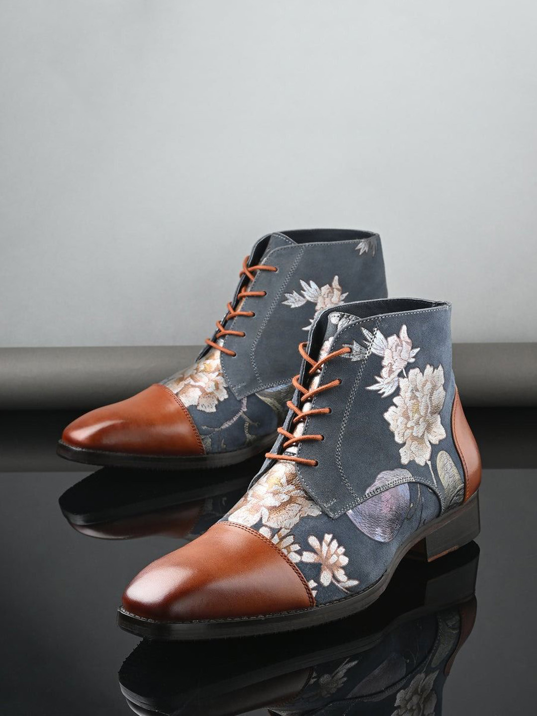 MILLE DOLLARI Men Floral Printed Regular Leather Boots