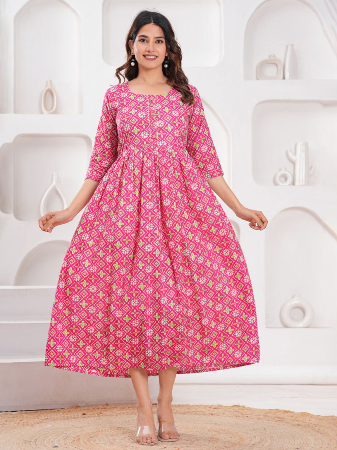 Moda Rapido Women Pink Floral Print Maternity Midi Dress