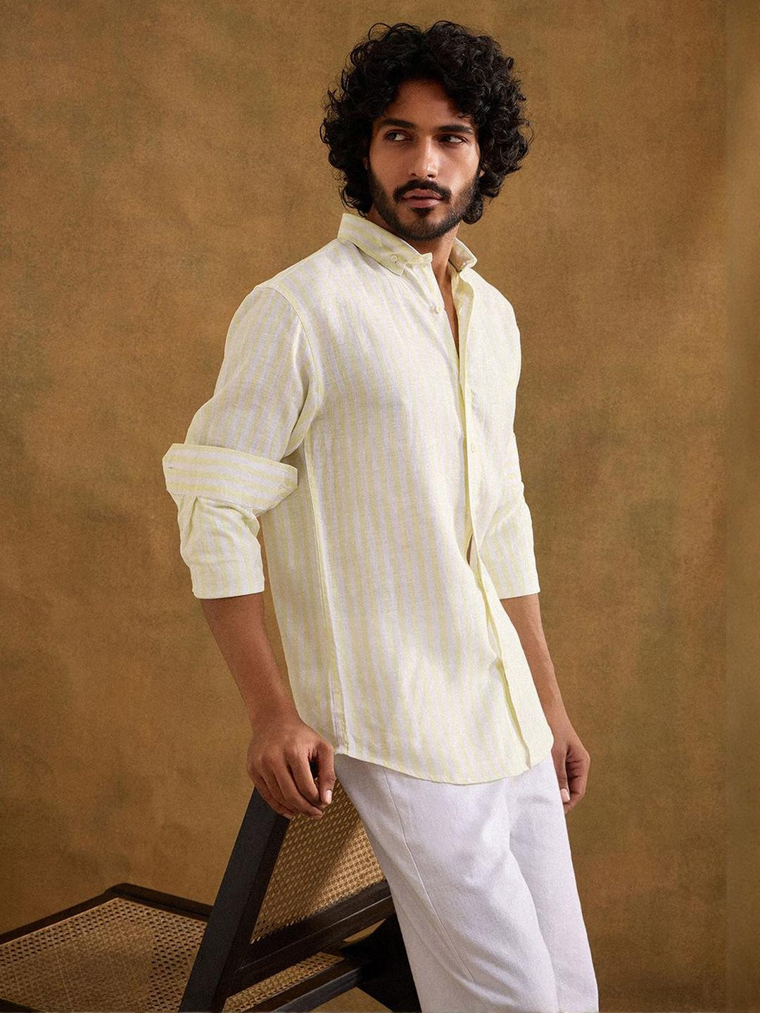neopalms Comfort Fit Striped Linen Casual Shirt