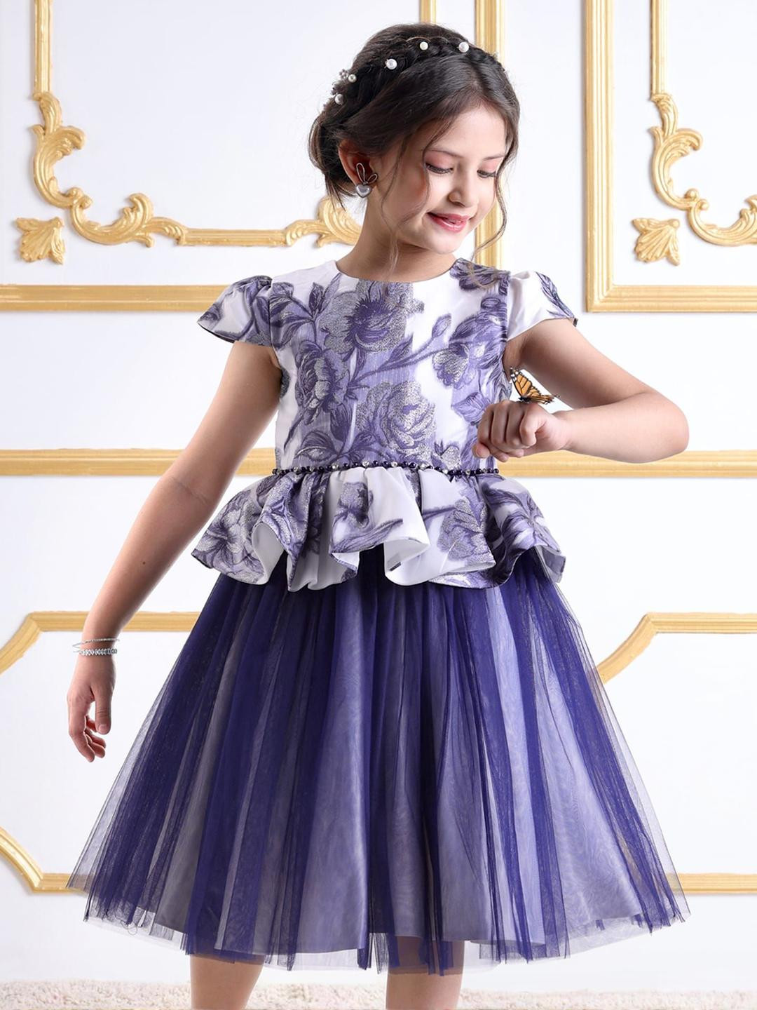 Mark & Mia Girls Floral Printed Tulle Peplum Midi Dress