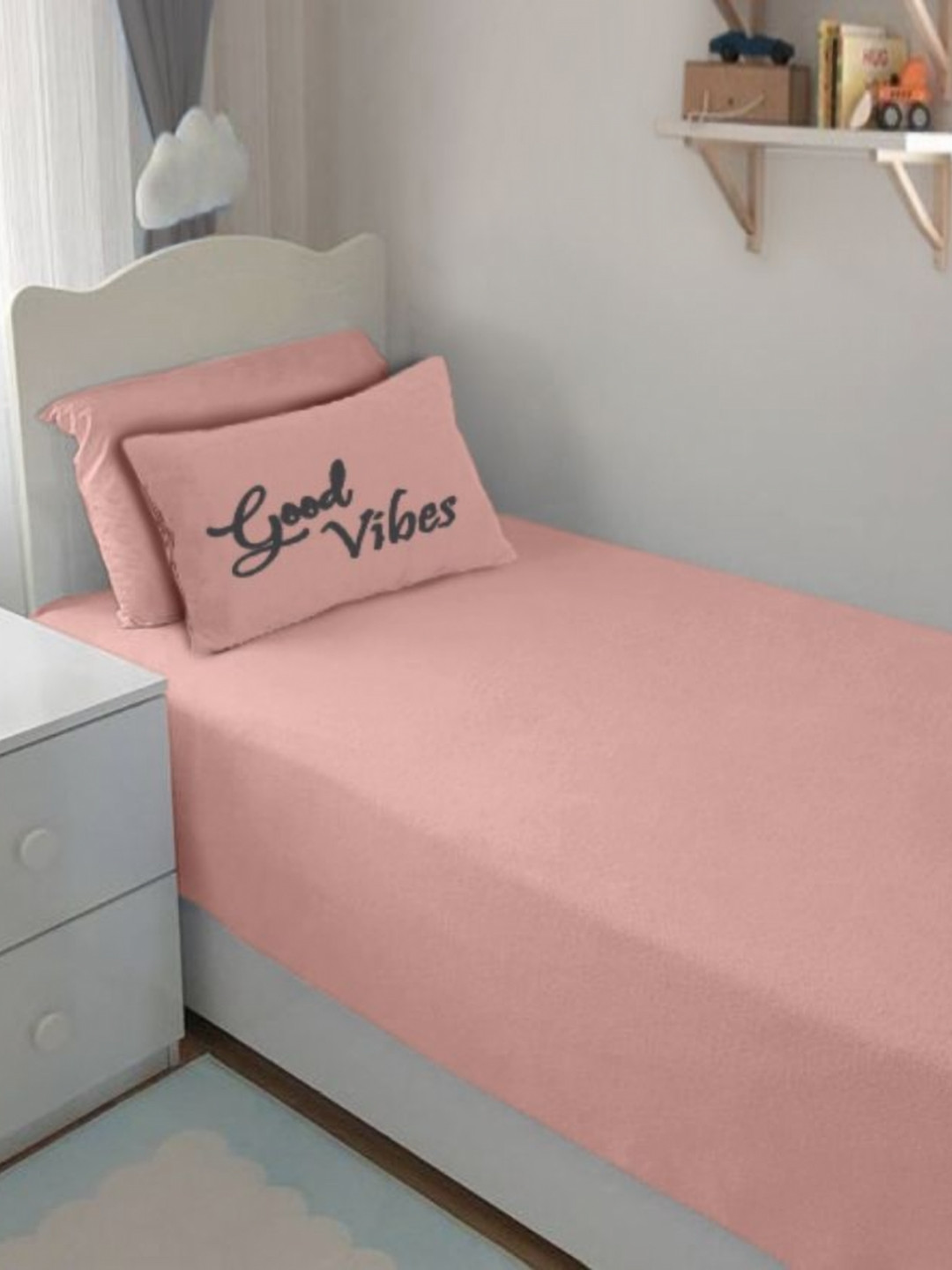 Bodycomfy Pink & Black Flat Cotton 400 TC Fitted Single Bedsheet Set 0.91 m x 1.06 m