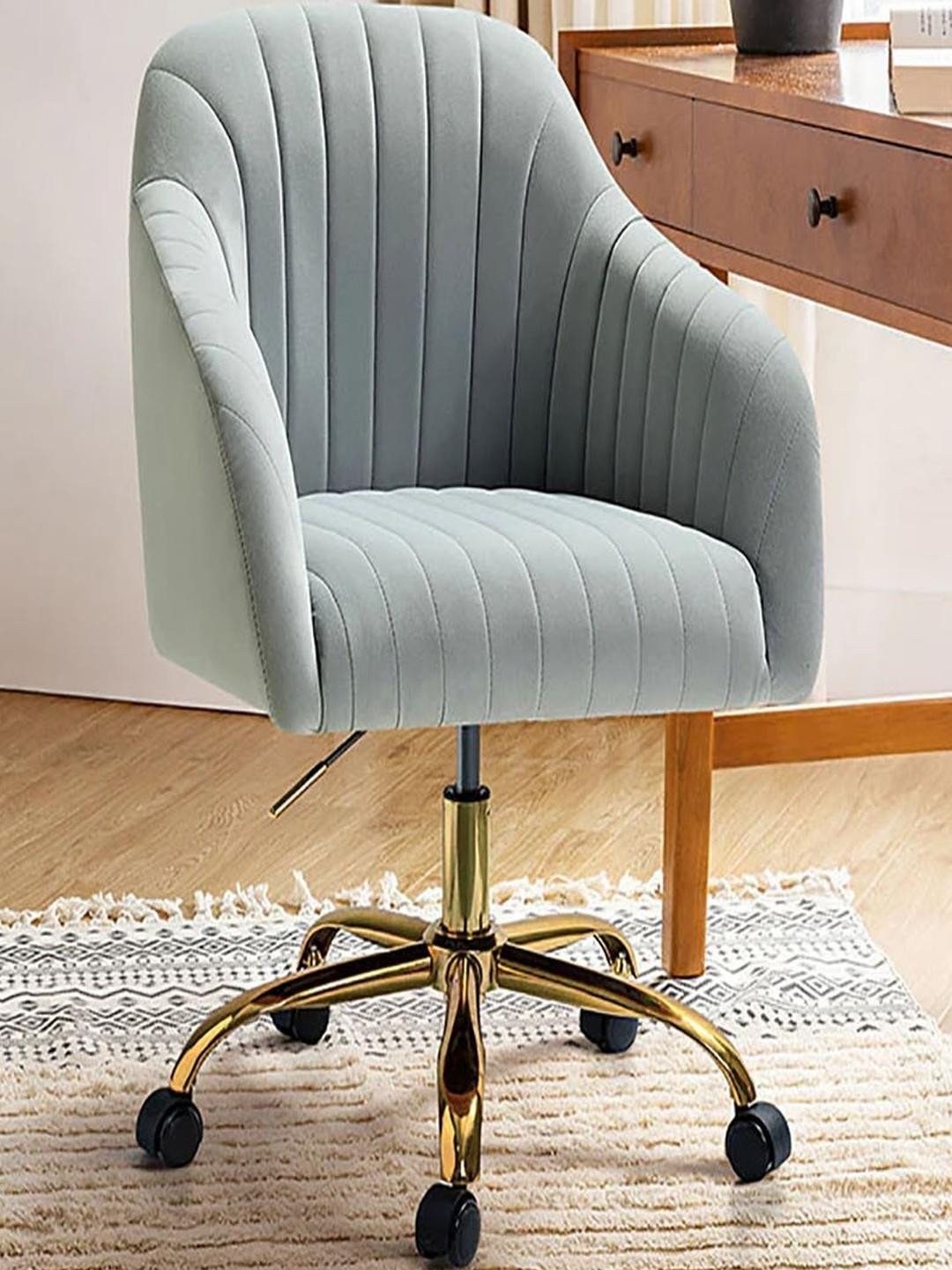 Doe Buck Grey Metal Velvet Finish Adjustable Office Chair