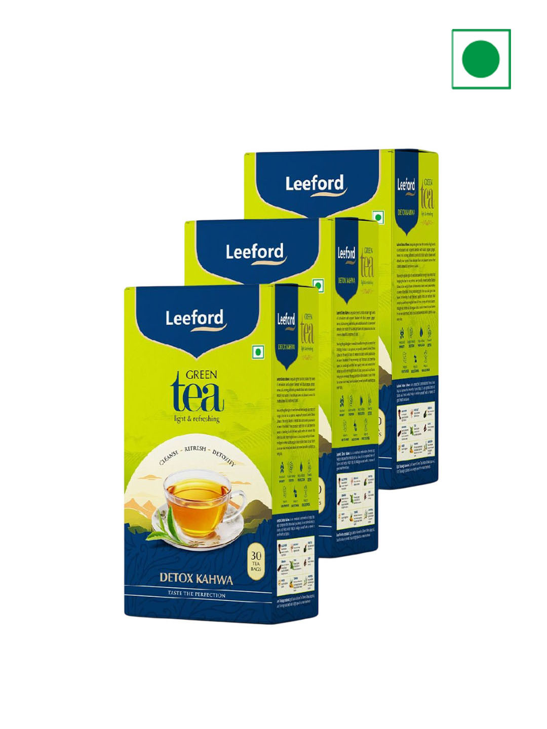 Leeford Pack of 3 Detoxifying Kahwa Green Tea - 30 Teabags