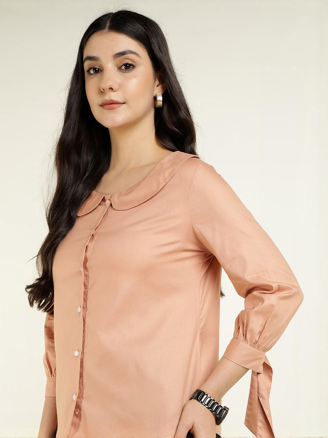 Hancock Women Solid Peter Pan Collar Tencel Formal Shirt