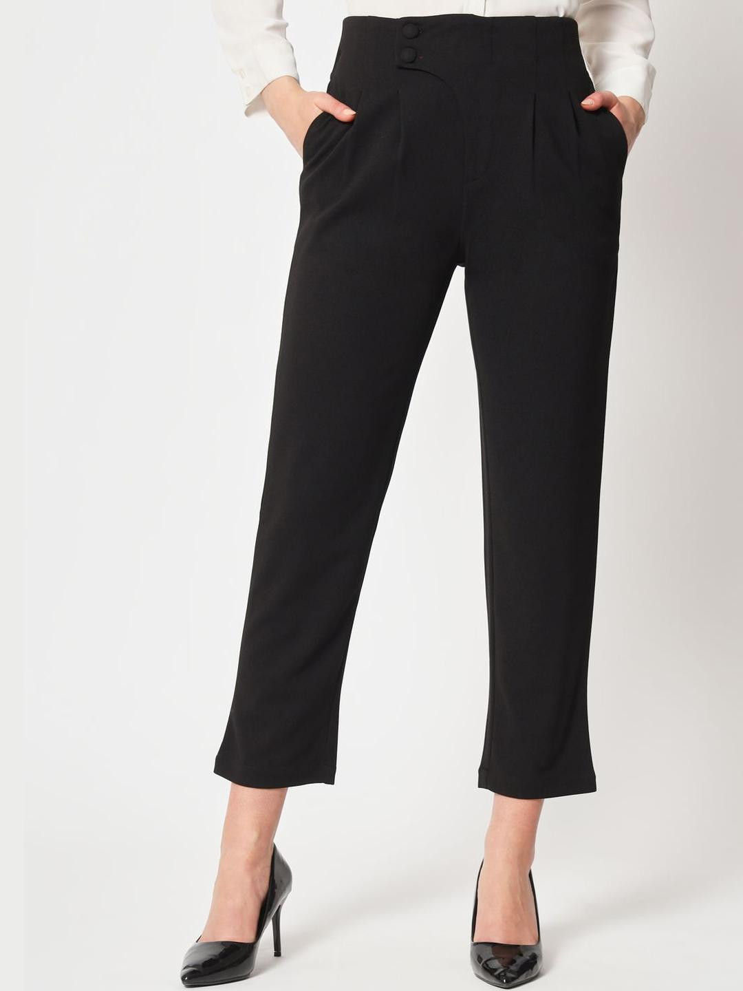 Zastraa Women Solid Cropped Peg Leg Slim Fit High-Rise Trousers