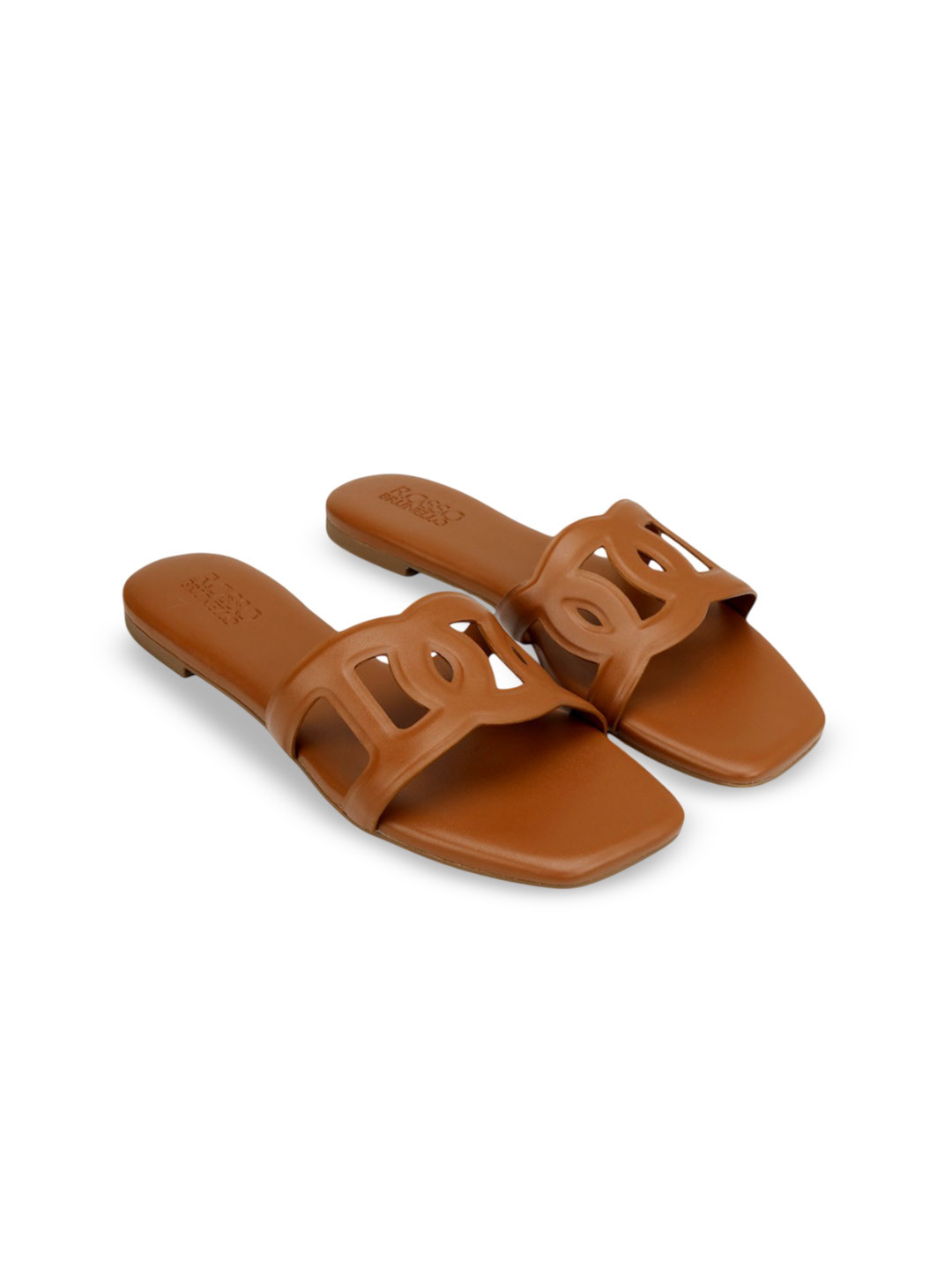 ROSSO BRUNELLO Women Solid Slip On Leather Open Toe Flats With Laser Cuts