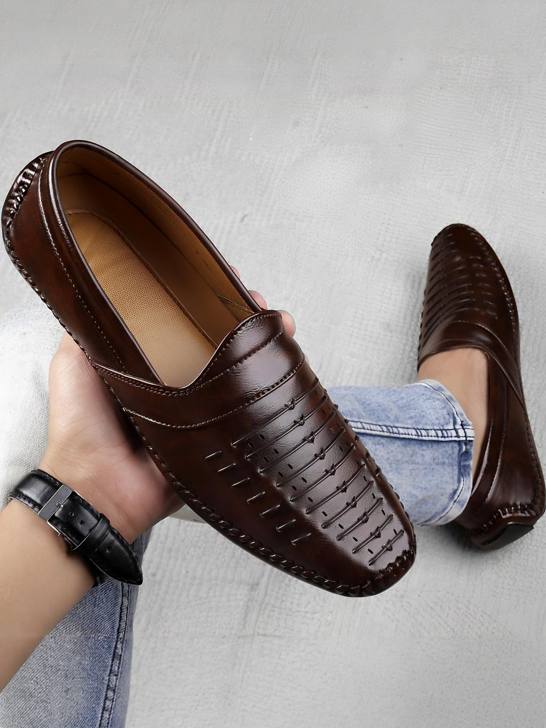 jetfighter Men Textured Leather Mocassins Loafers