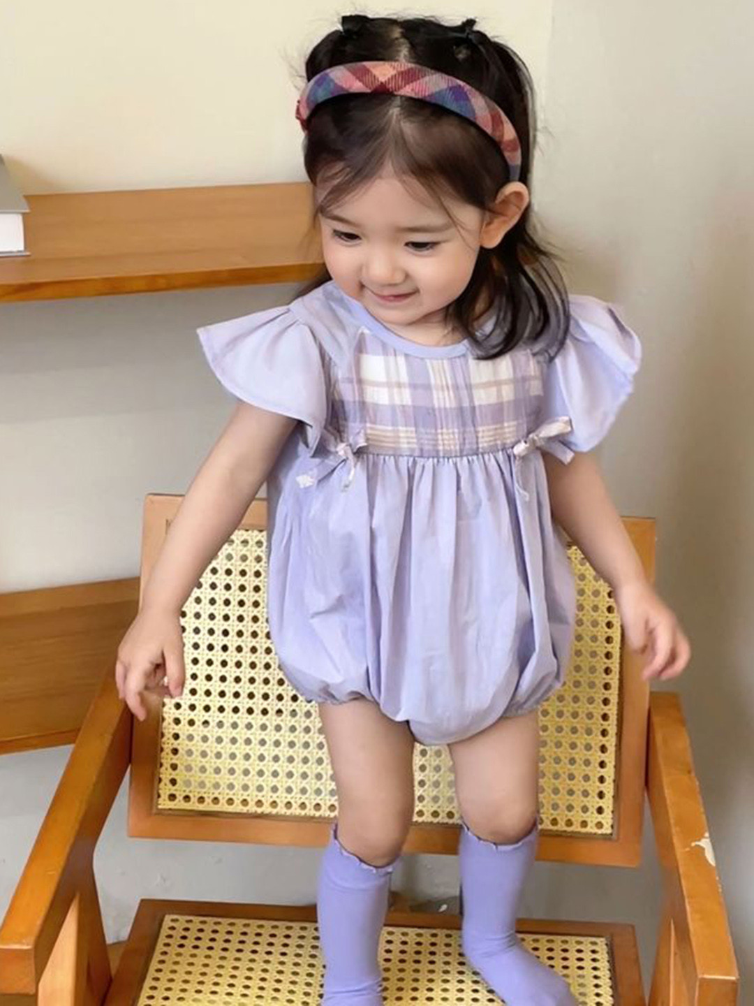 LULU & SKY Girls Checked Full Sleeve Bodysuits