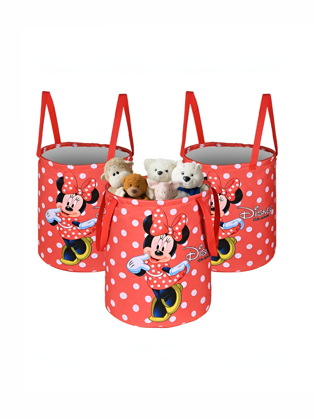 YK Kids Red & White 3 Pieces Disney Minnie Dots Printed Foldable Toys Organisers