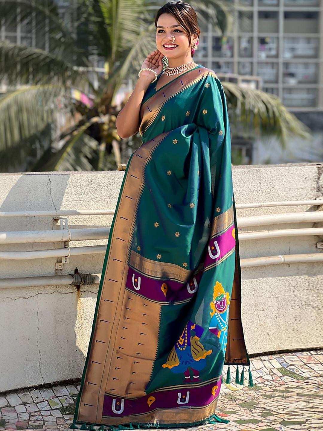 KALINI Floral Woven Design Zari Paithani Saree