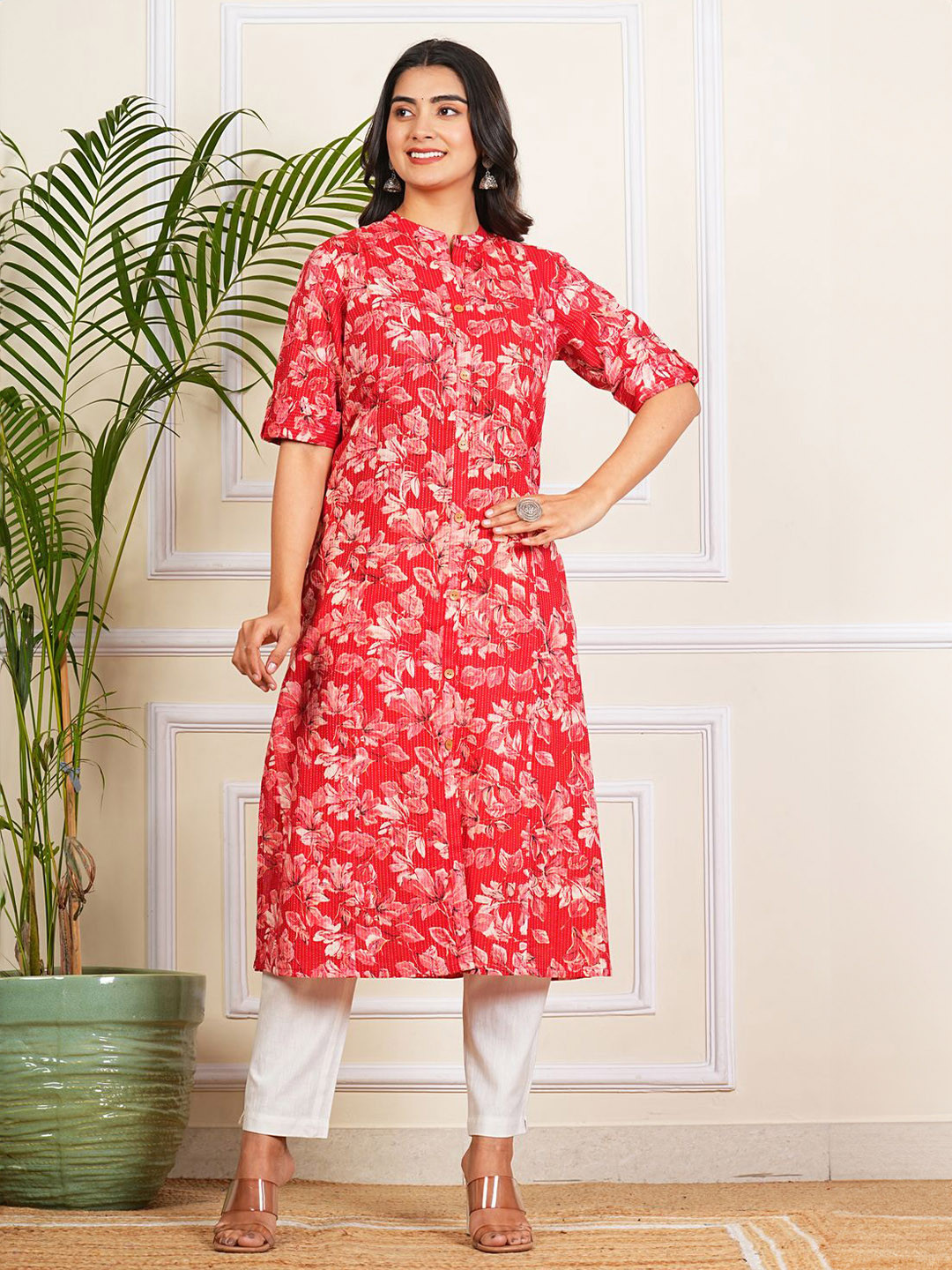 Krati Creations Women Floral Printed Daily Cotton Straight Kurta