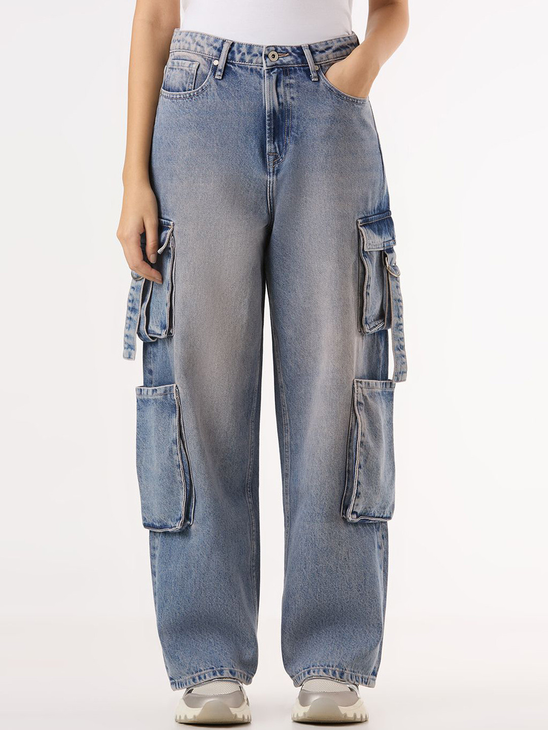 Pepe Jeans Women Straight Fit High-Rise Cargo Styles Jeans
