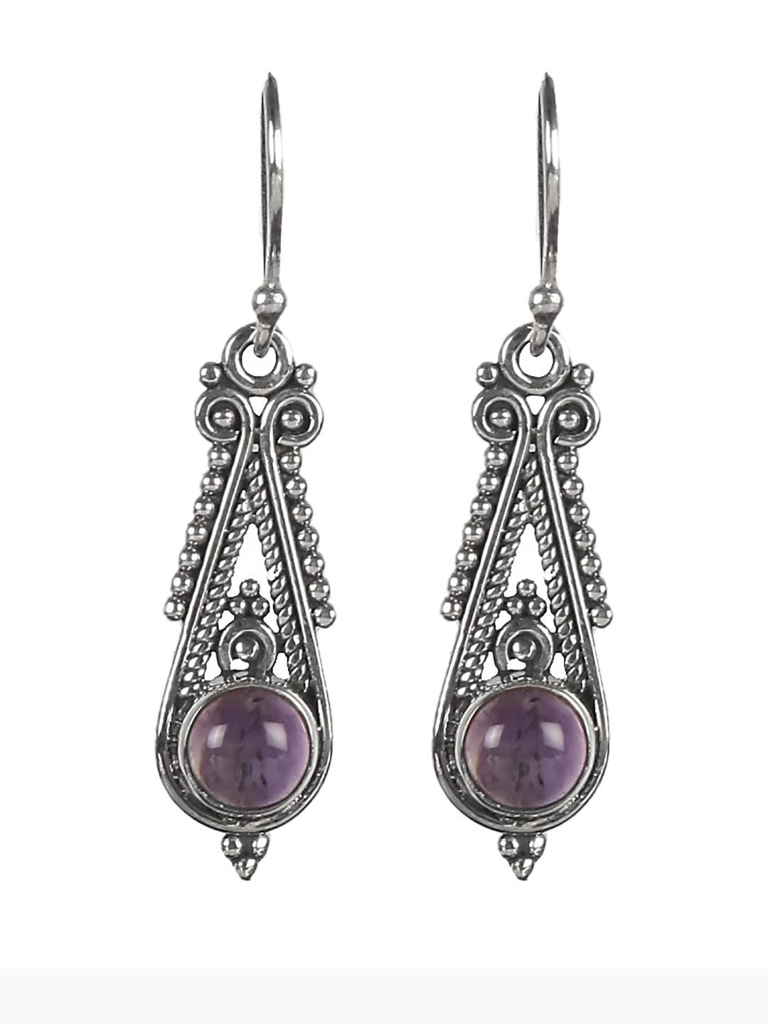 FUSIONARI Women 925 Sterling Silver Amethyst Turquoise Stud Earrings