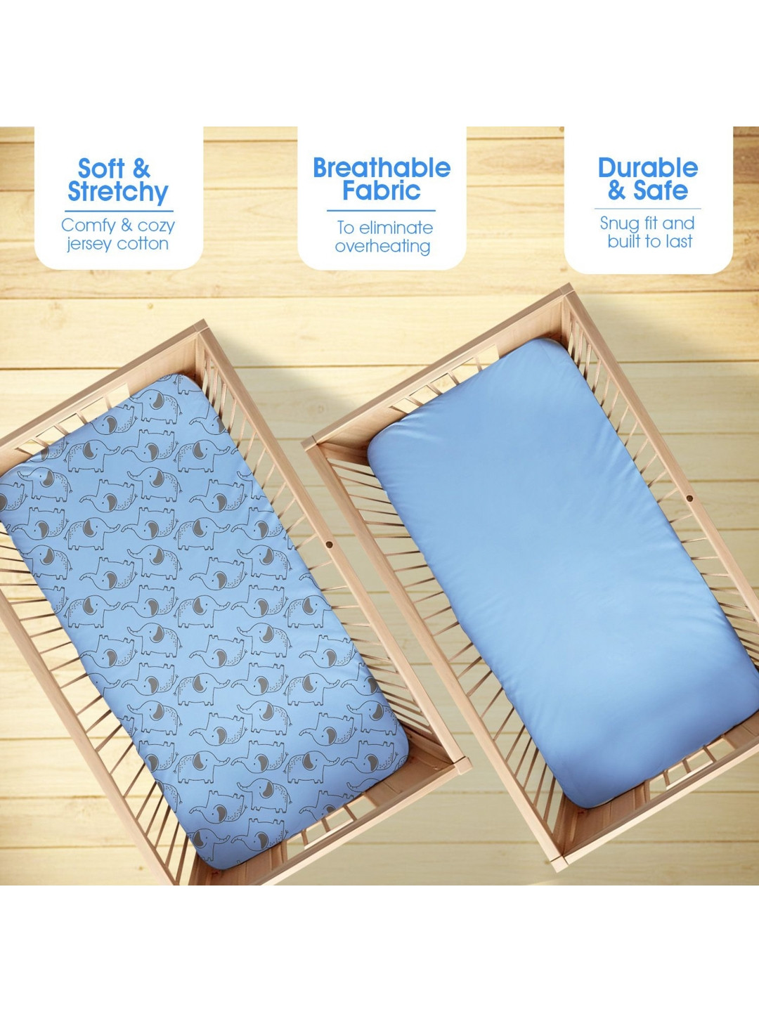 Bodycomfy Blue Cartoon Characters Pure Cotton 400 TC 2 Crib Bedsheet Set 70cmx1.40m