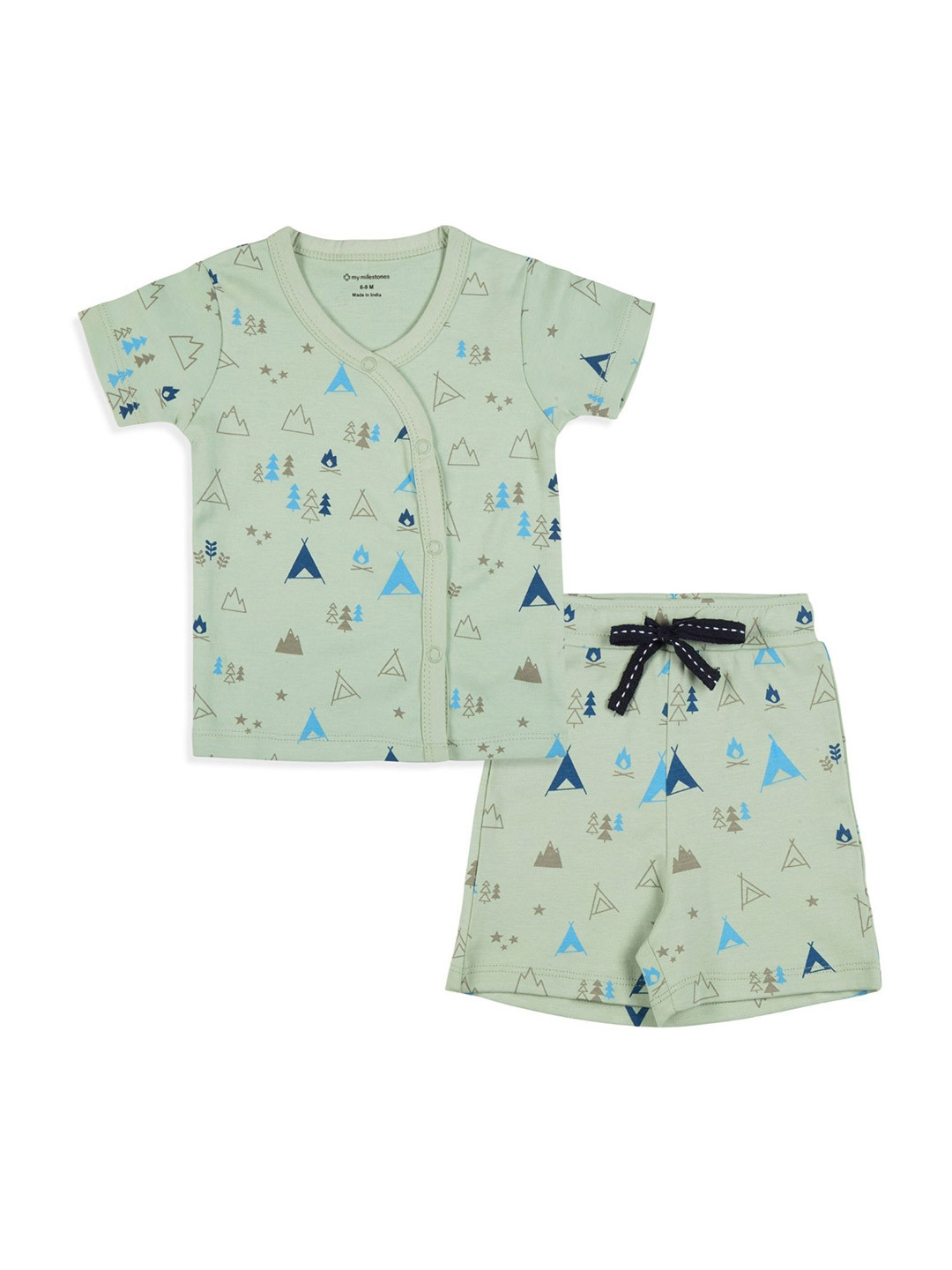 My Milestones Boys Teepee Printed Pure Cotton T-shirt With Shorts