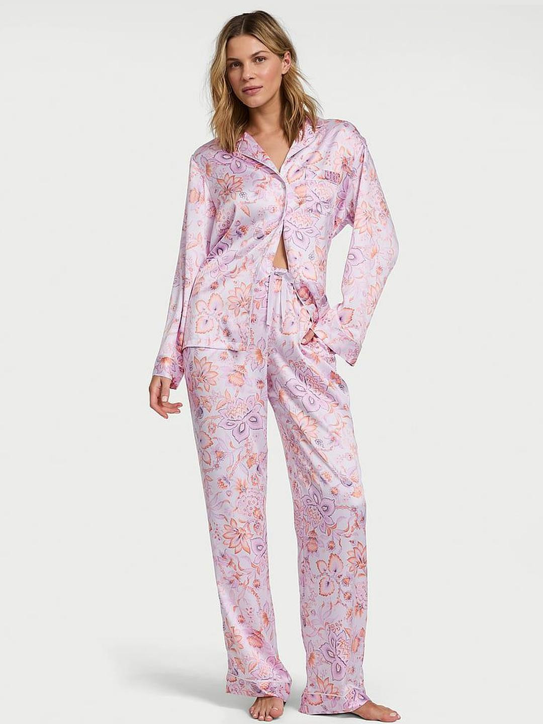Victoria's Secret Floral Printed Lapel Collar Shirt With Pyjamas Night suit