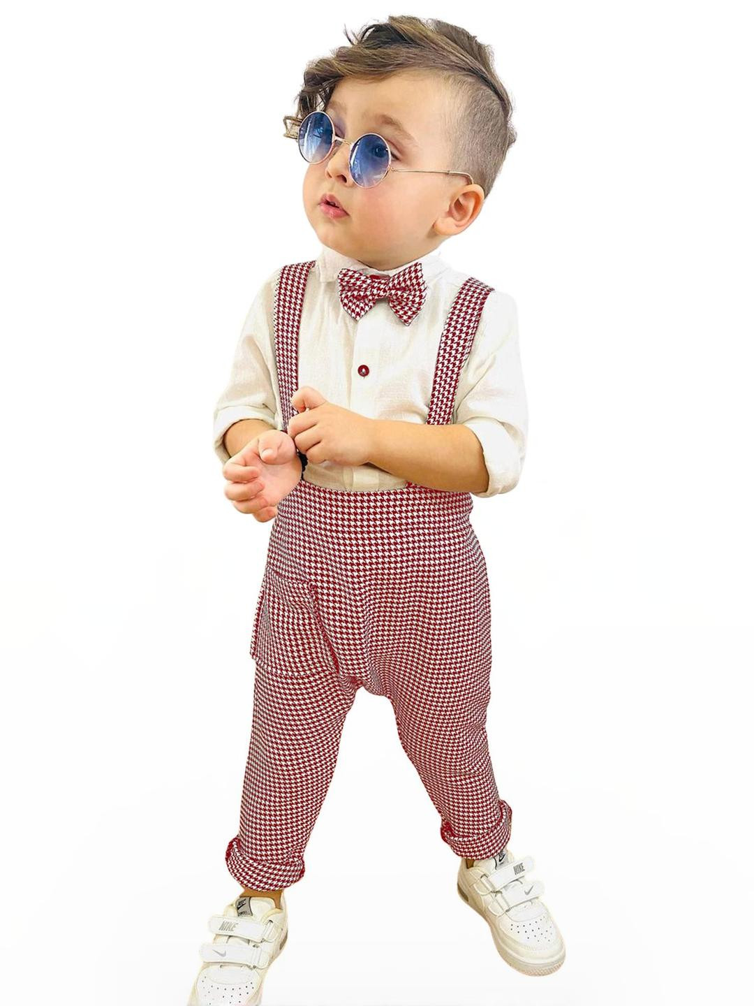 Belliza MAROON Baby Boys & Baby Girls Shirt Dungaree