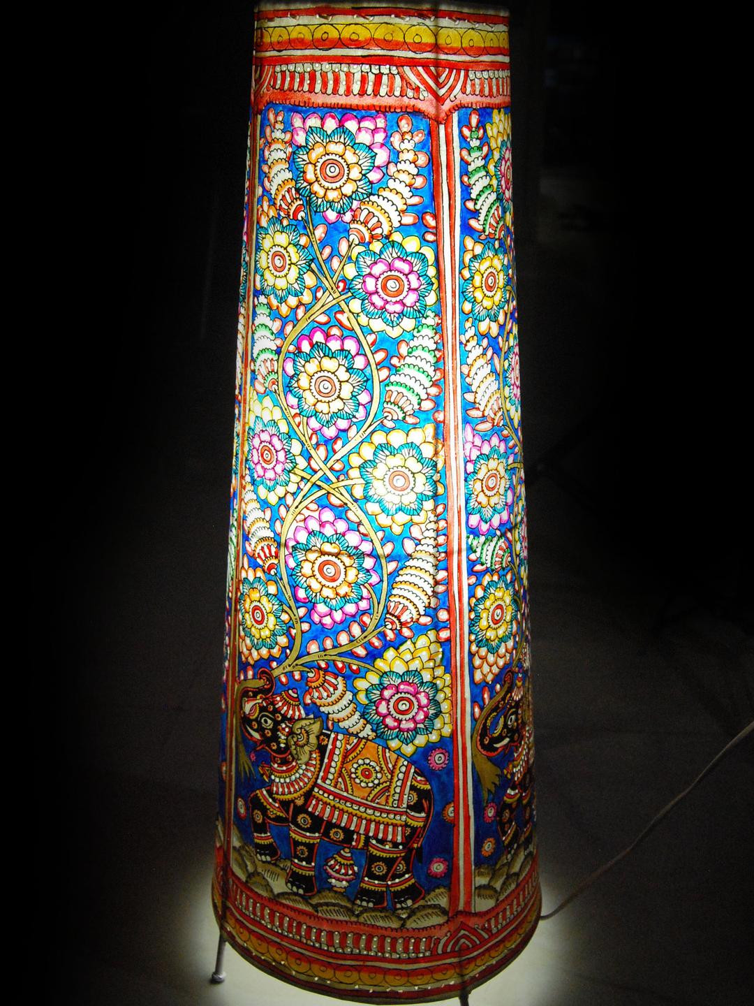 KuJee Multicoloured Printed Metal Cylindrical Shaped Table Lamp with Adjustable Cord