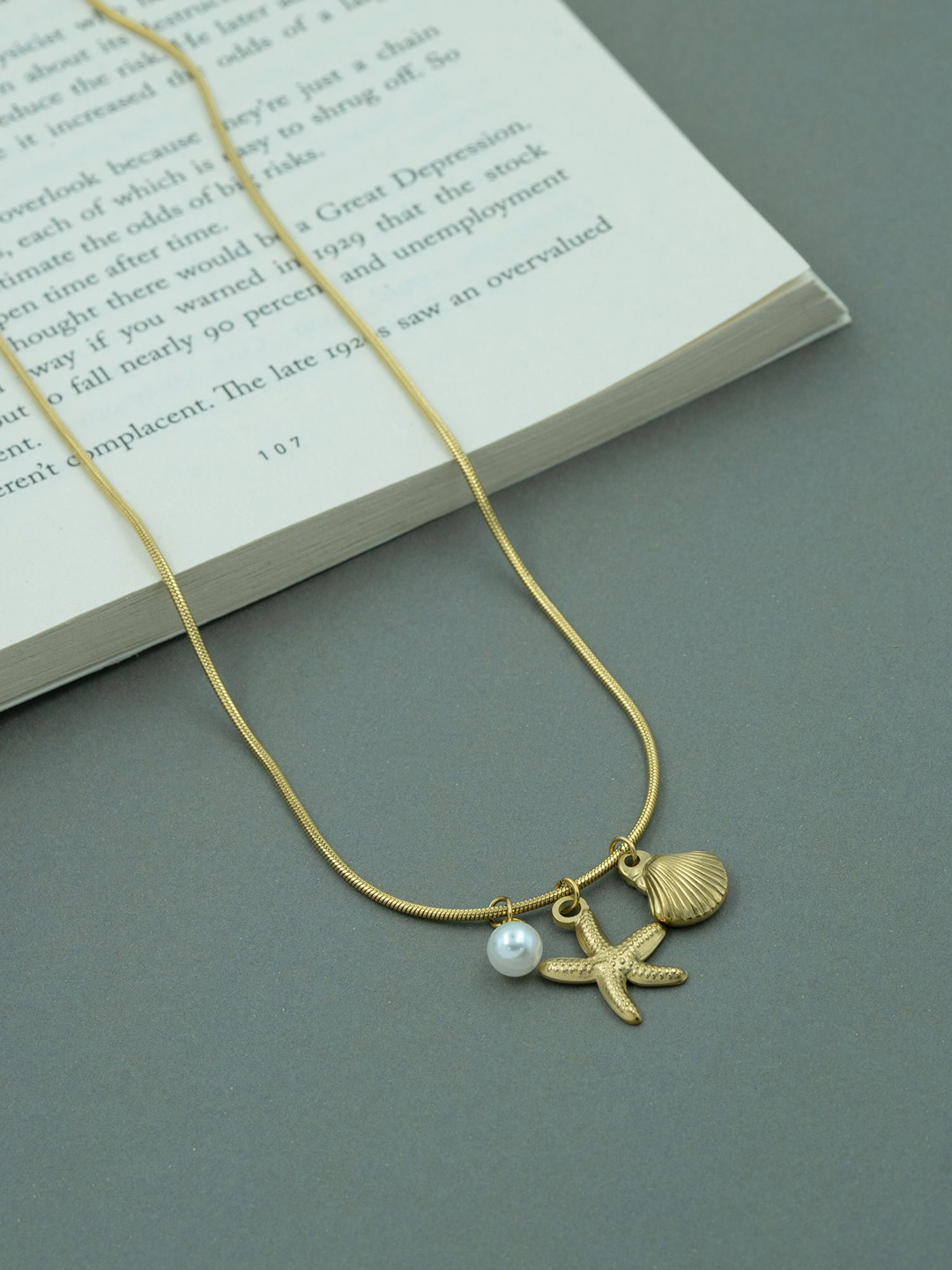 ARTKLIM Stainless Steel Gold-Plated Ocean Treasure Charm Pendant