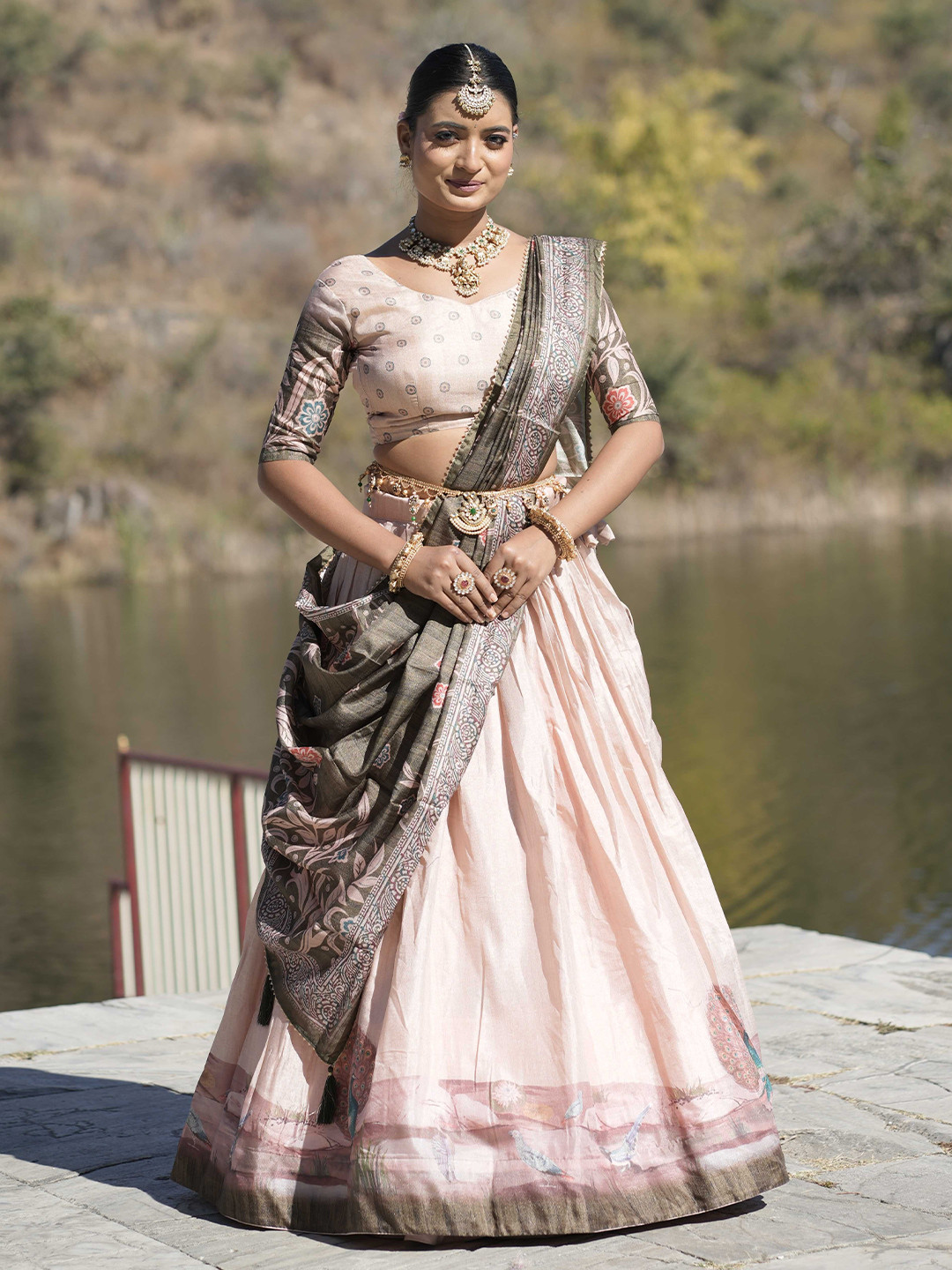 GROOTINN Printed Ready to Wear Lehenga & Unstitched Blouse With Dupatta