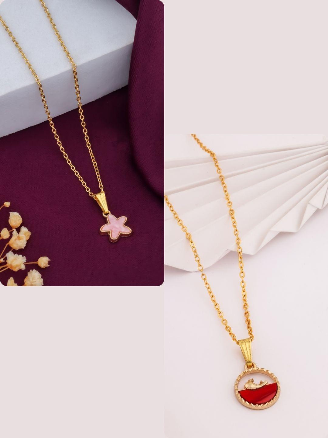 DressBerry Women Gold-Plated Pink & Red Pendent With Chain